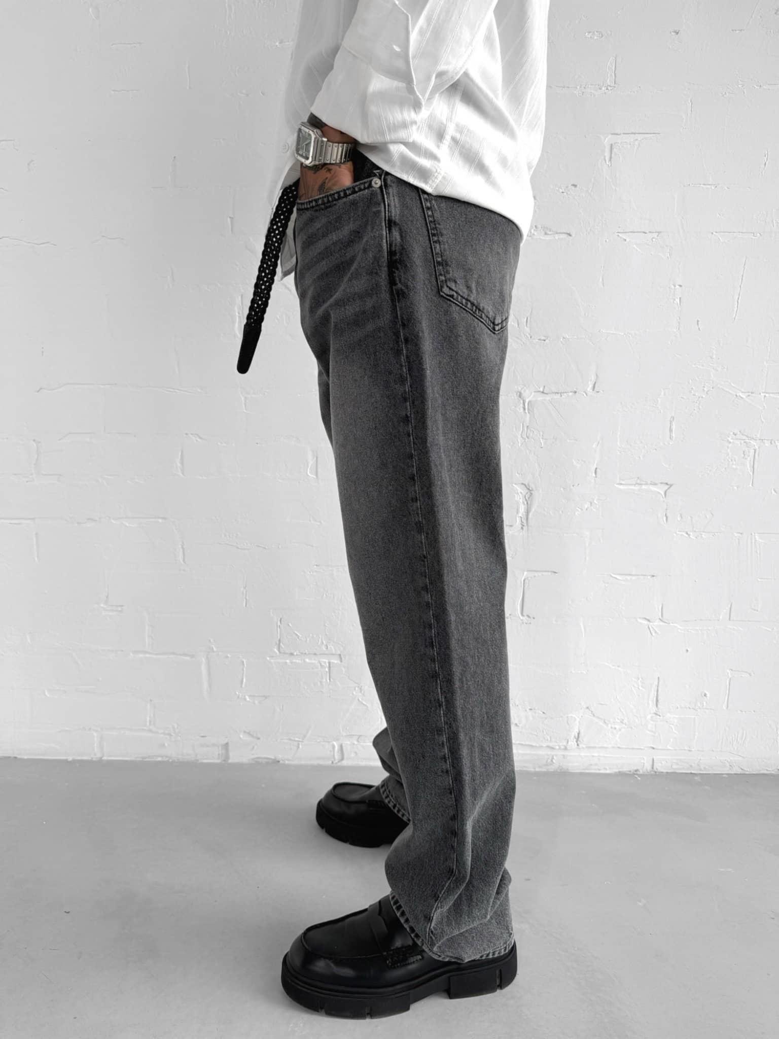 Erkek Baggy Fit Jean Koyu Gri