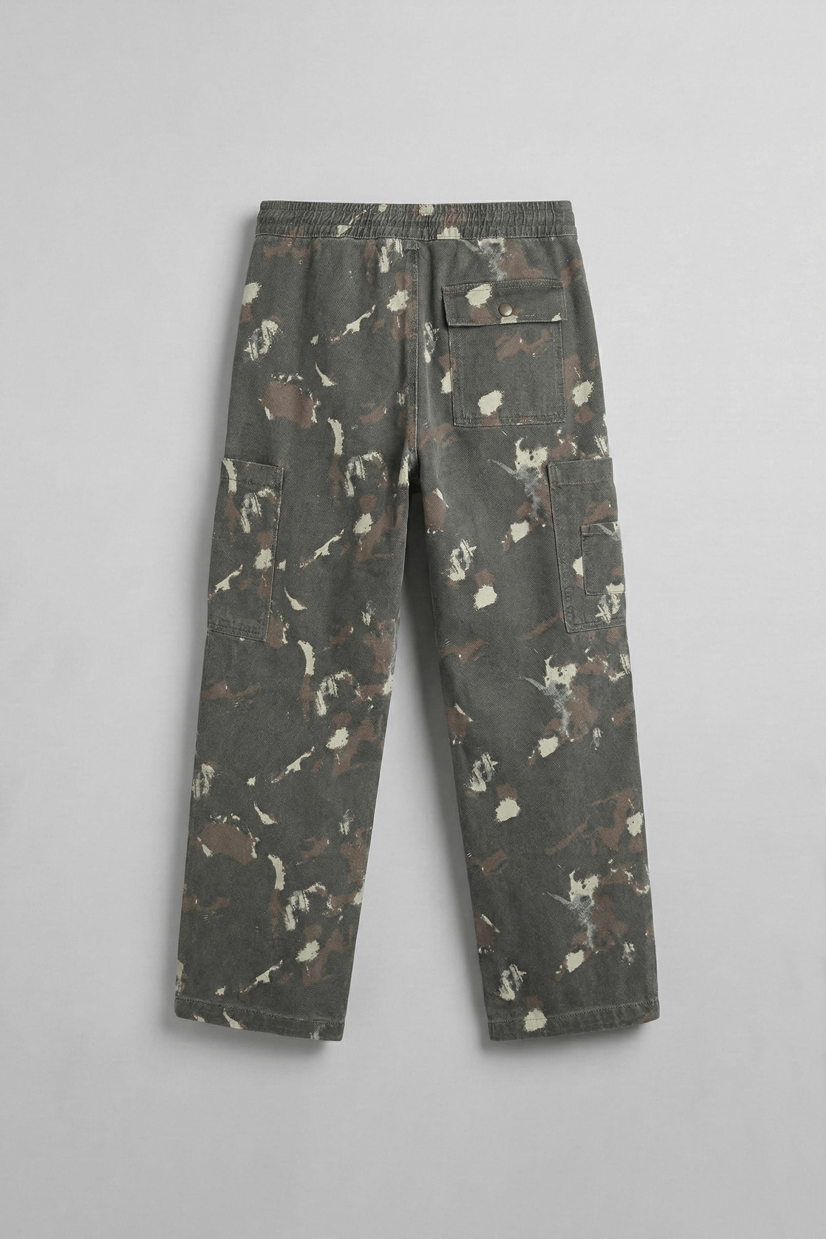 Erkek Baggy Fit Kamuflajlı Kargo Cepli Jean Pantolon Haki