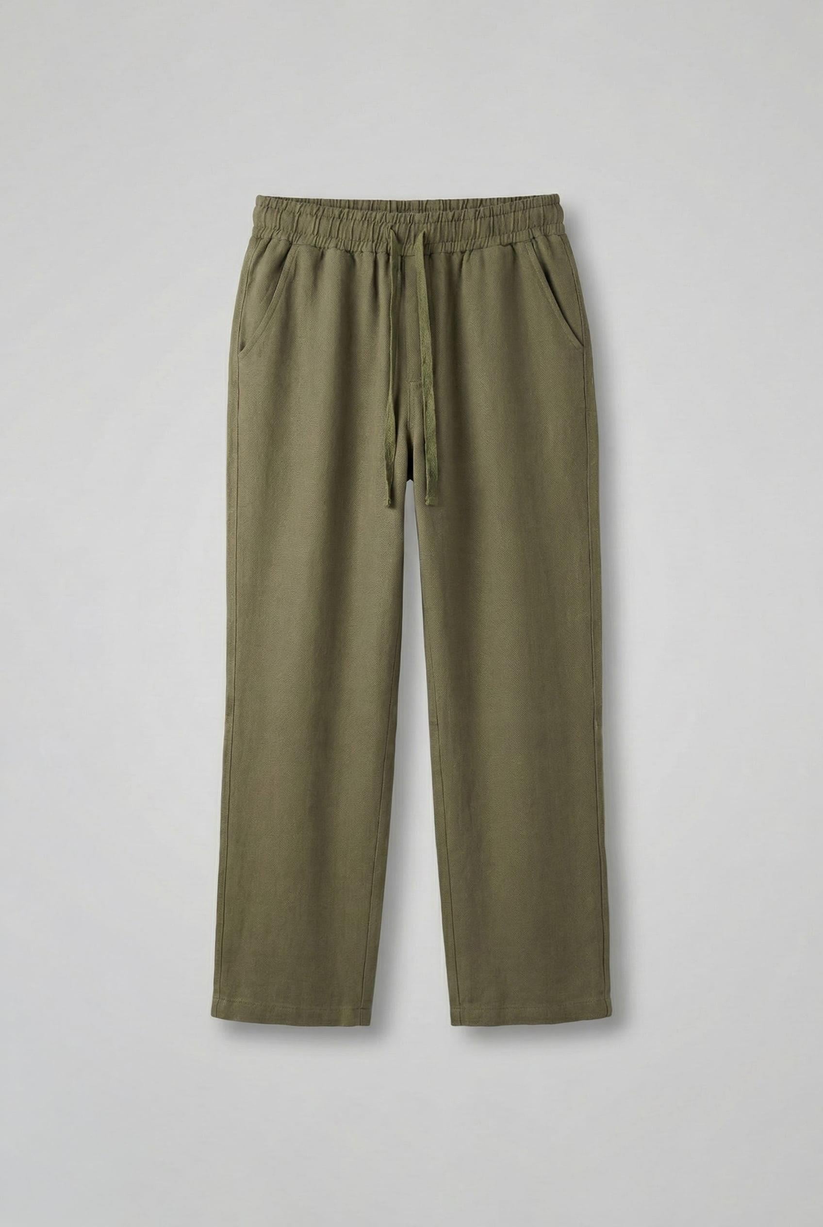 Erkek Baggy Fit Keten Pantolon Haki Yeşil