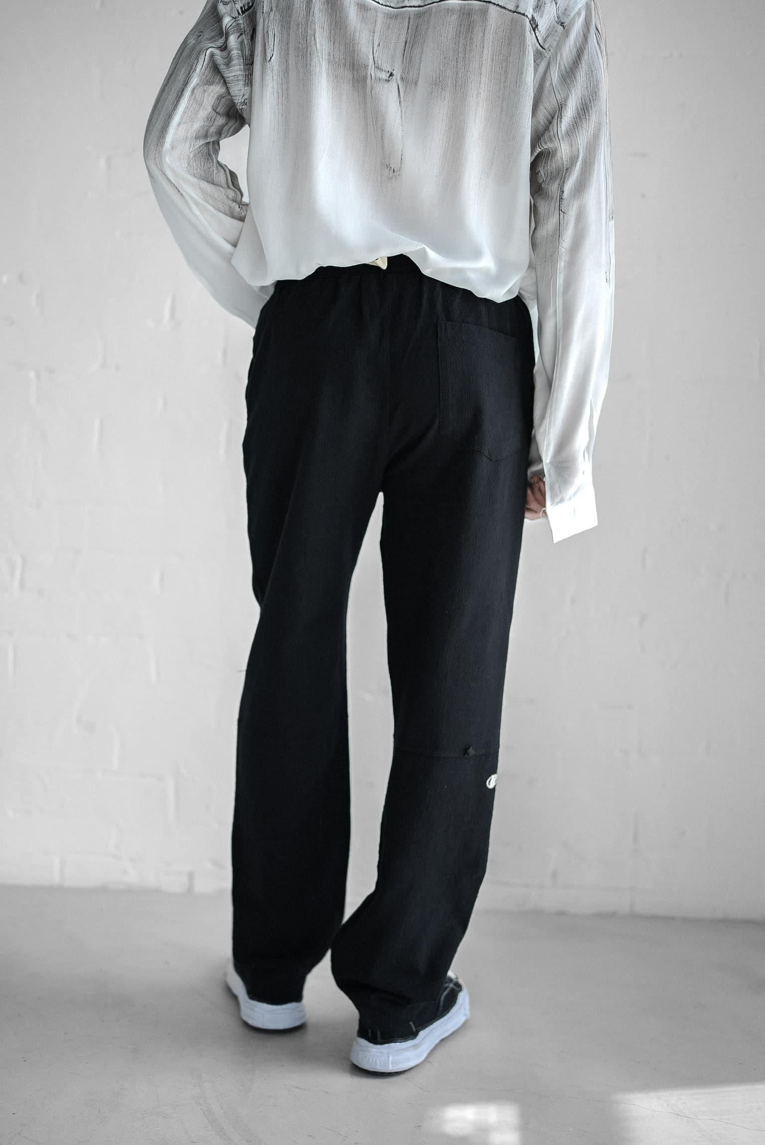 Erkek Baggy Fit Keten Pantolon Siyah
