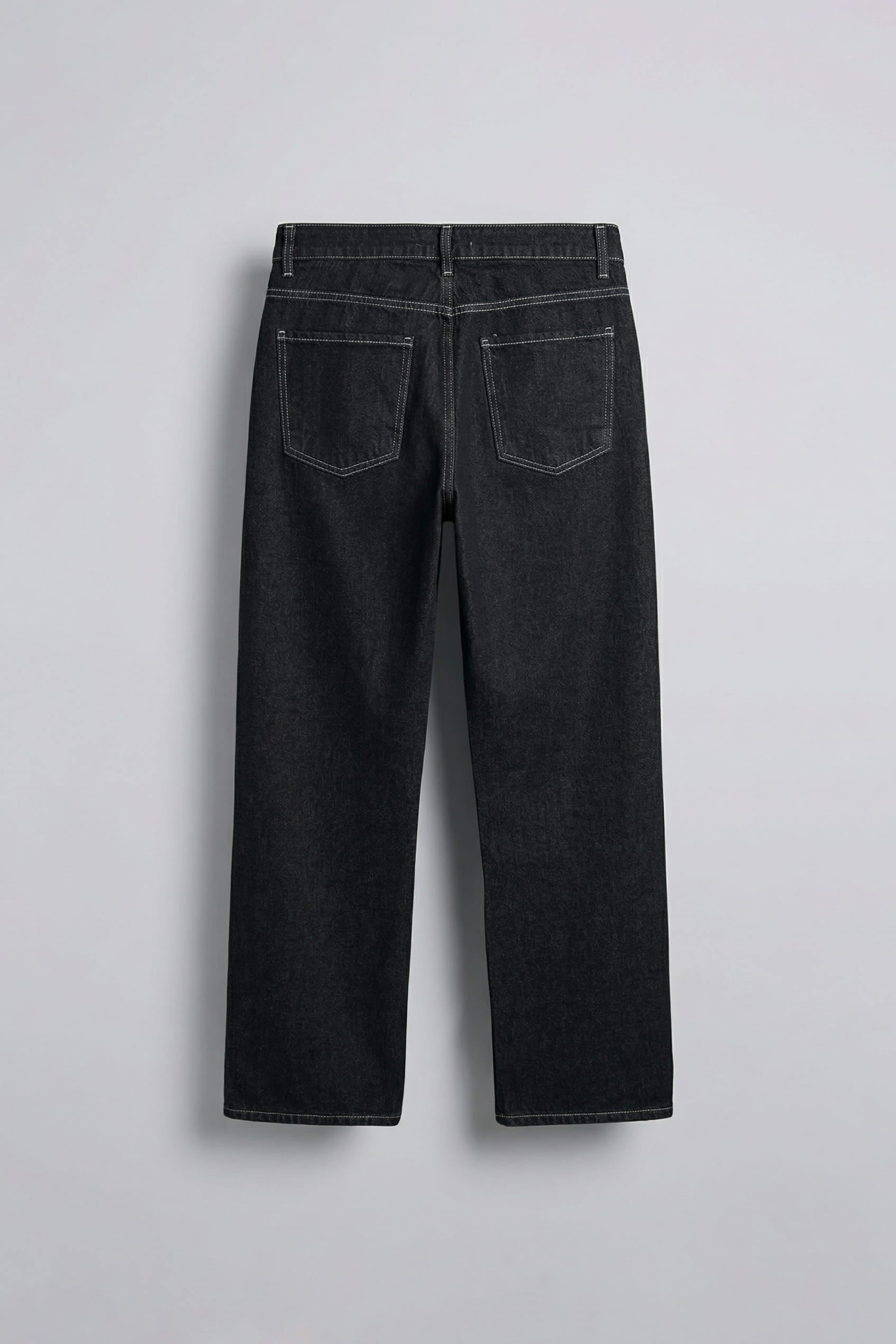 Erkek Baggy Fit Kontrast Dikişli Jean Pantolon Siyah