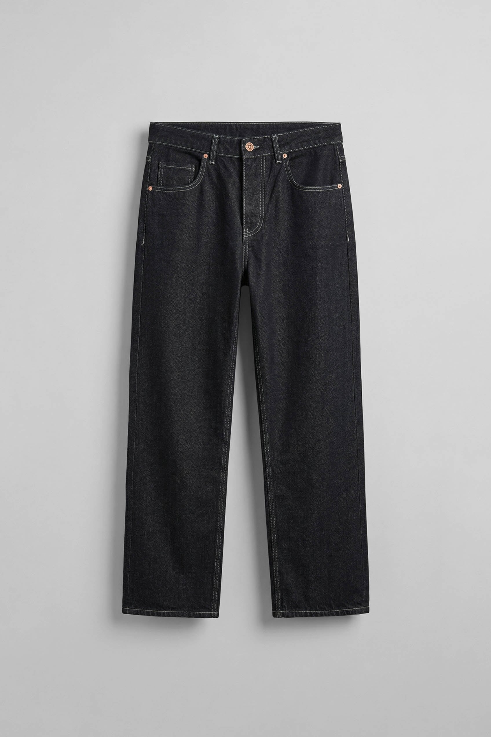 Erkek Baggy Fit Kontrast Dikişli Jean Pantolon Siyah