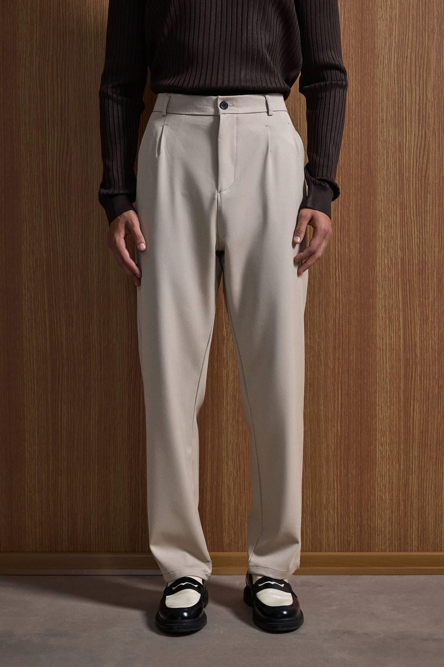 Erkek Baggy Fit Kumaş Pantolon Bej