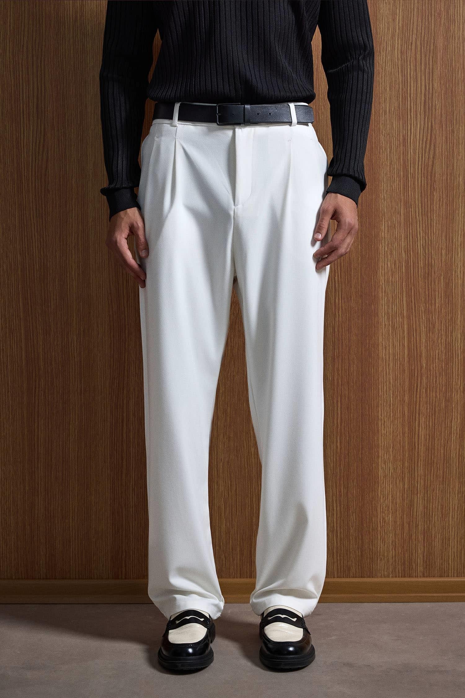 Erkek Baggy Fit Kumaş Pantolon Beyaz