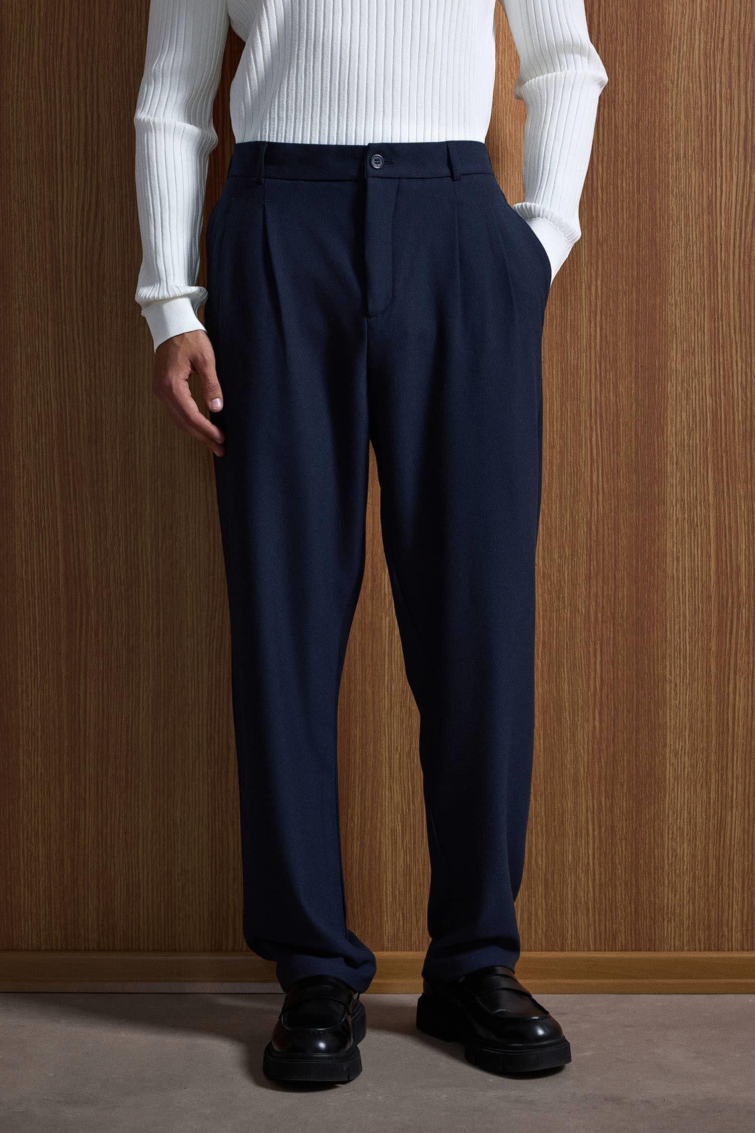Erkek Baggy Fit Kumaş Pantolon Lacivert