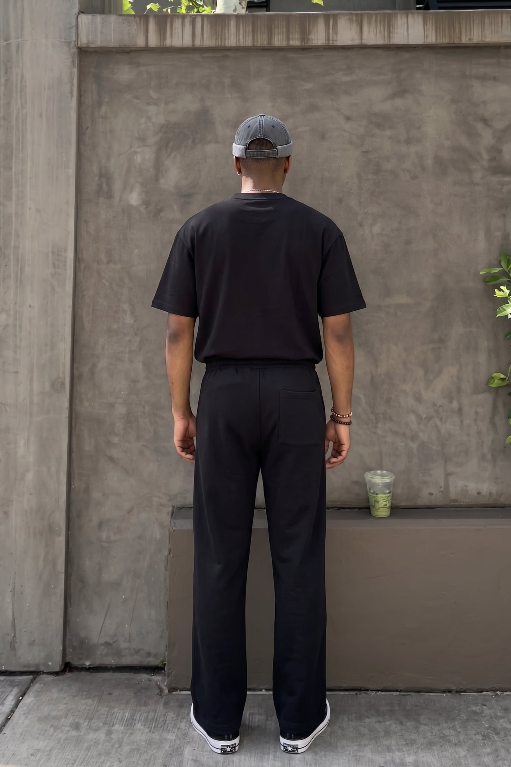 Erkek Baggy Fit Nakış Detaylı Basic Eşofman Altı Siyah