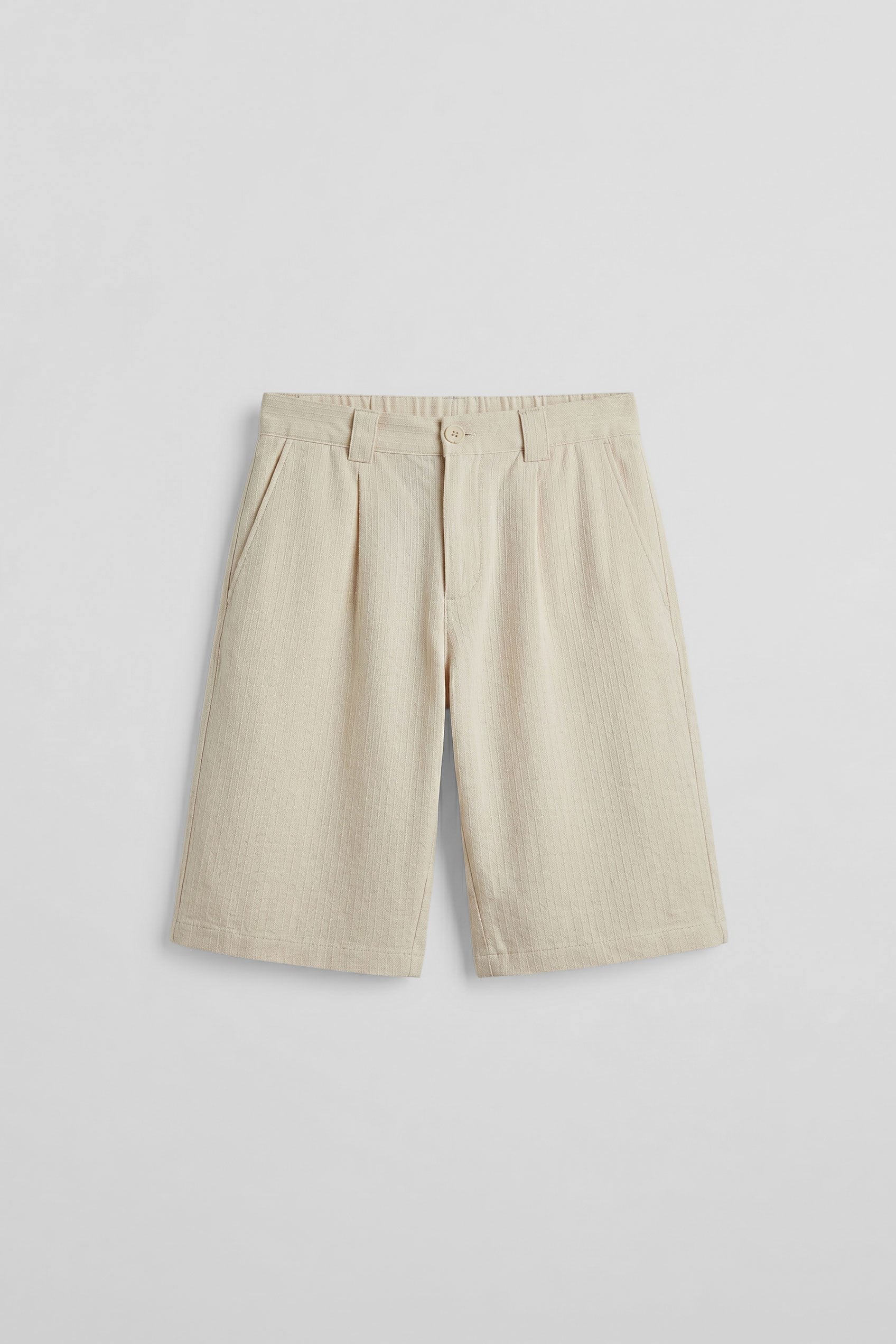 Erkek Baggy Fit Pamuklu Keten Görünümlü Şort Bej