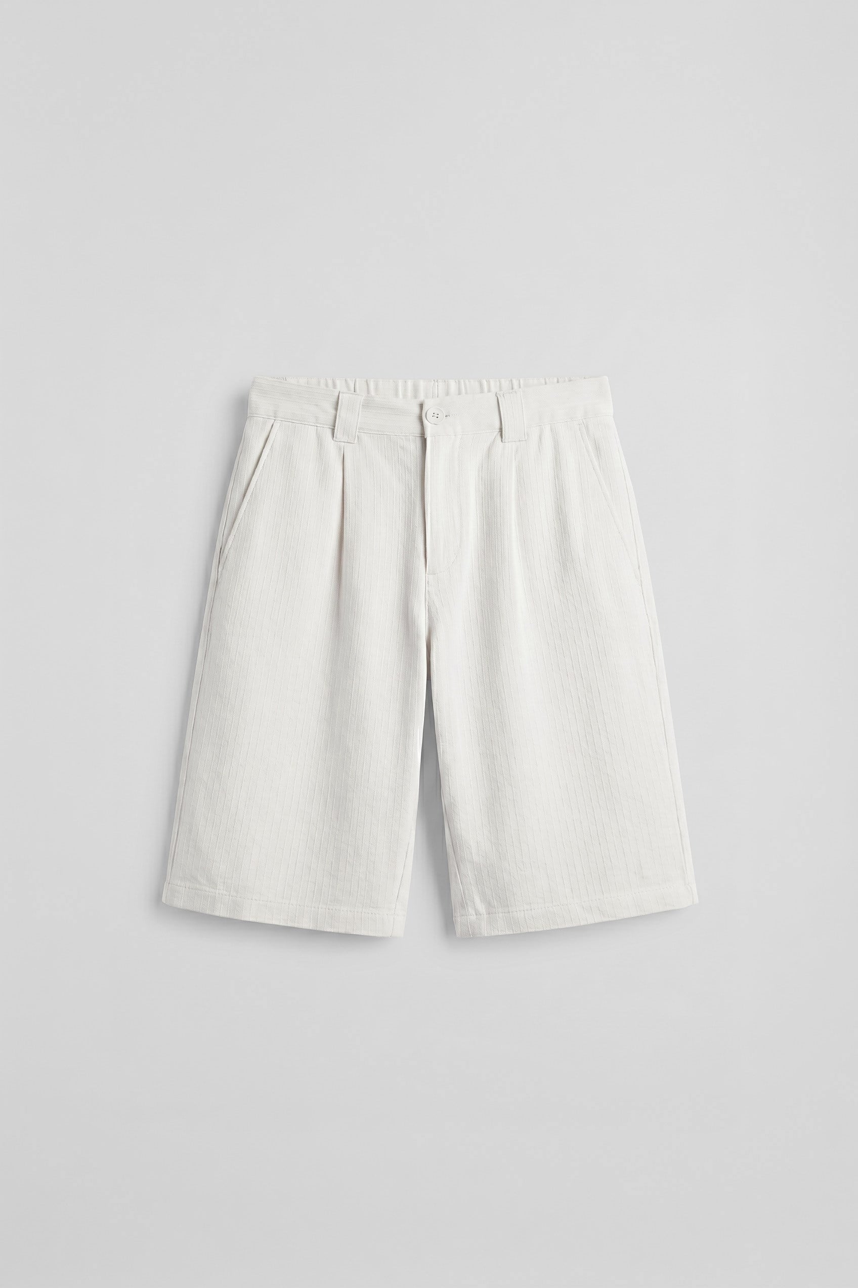 Erkek Baggy Fit Pamuklu Keten Görünümlü Şort Beyaz