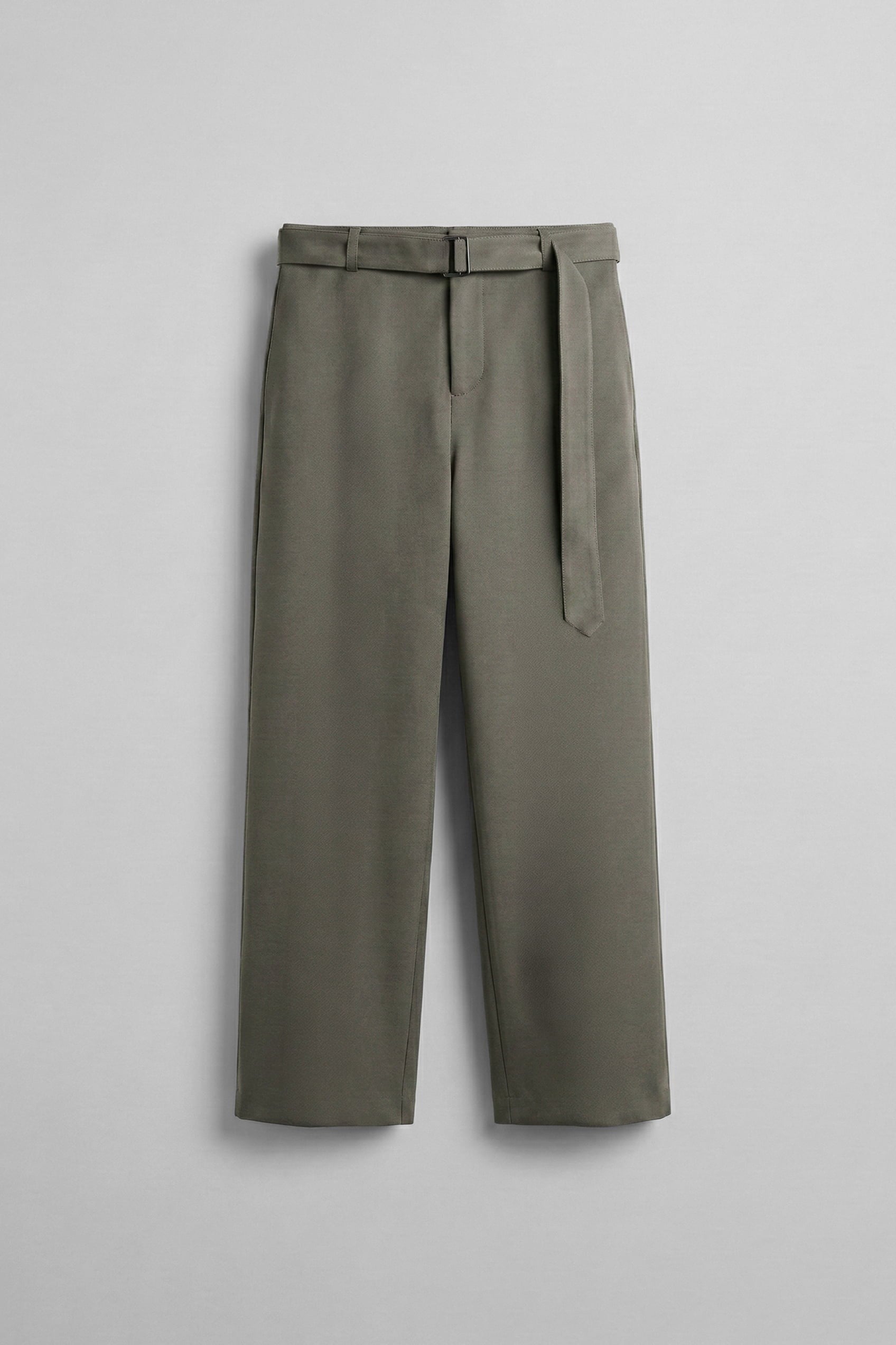 Erkek Baggy Fit Smart Casual Kemerli Pantolon Haki