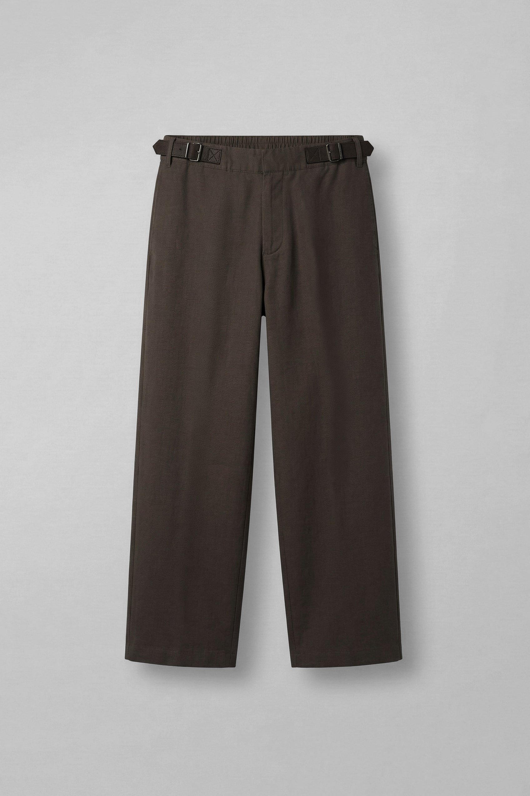 Erkek Baggy Fit Tokalı Kemer Detaylı Keten Pantolon Kahverengi