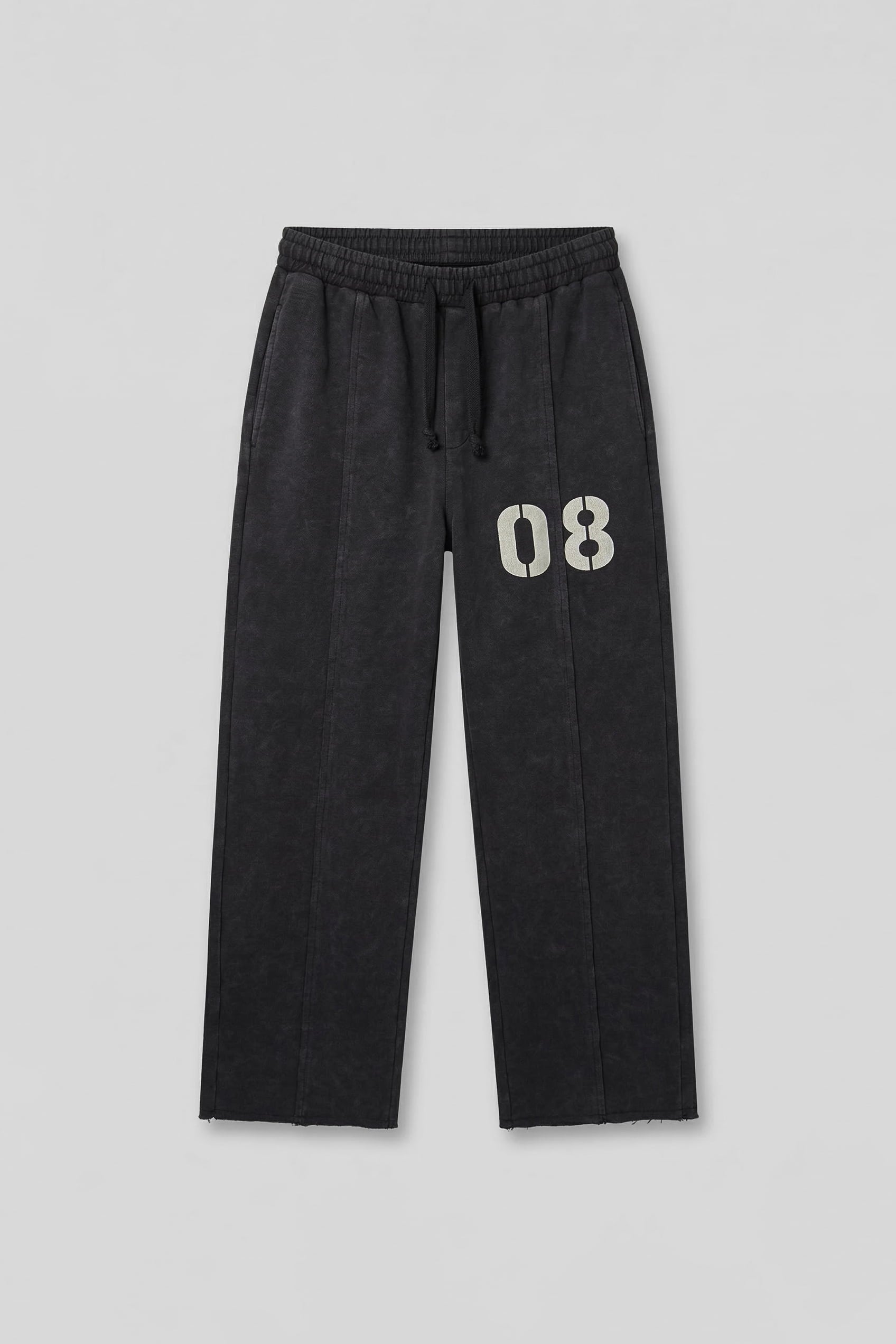 Erkek Baggy Fit Vintage Yıkamalı 08 Baskılı Eşofman Altı Siyah