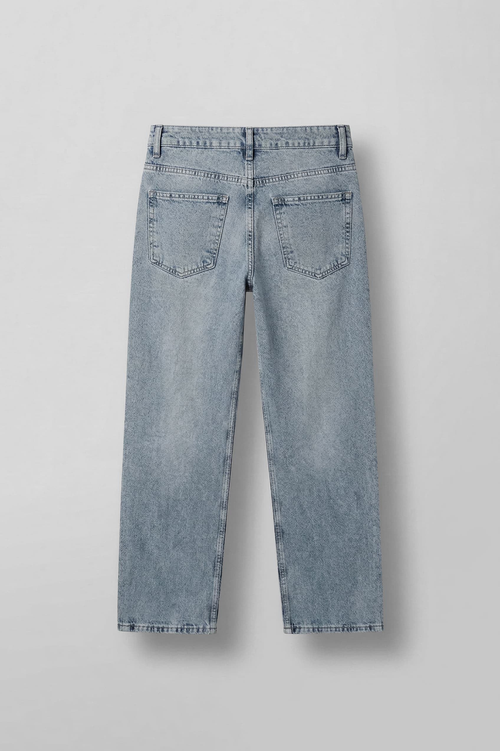 Erkek Baggy Fit Yıkamalı Düz Paça Jean Pantolon Açık Mavi