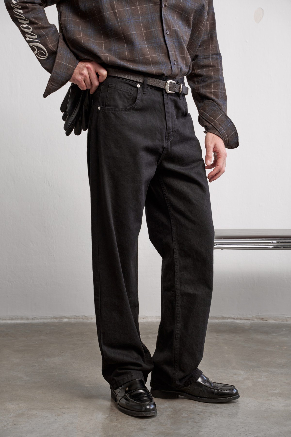 Erkek Baggy Fit Yıkamalı Jean Pantolon Siyah
