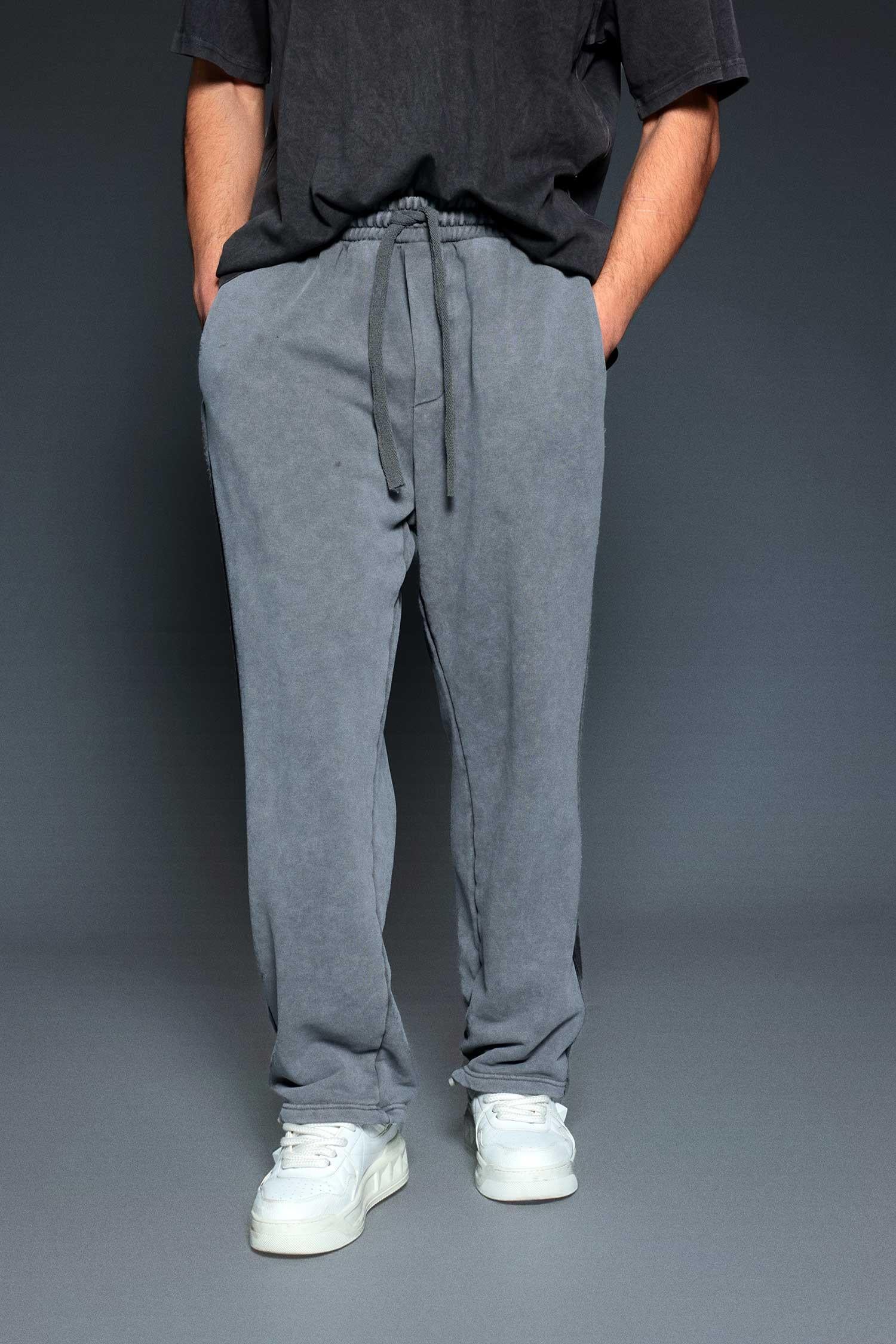 Erkek Baggy Fit Yıkamalı Jogger Pantolon Füme