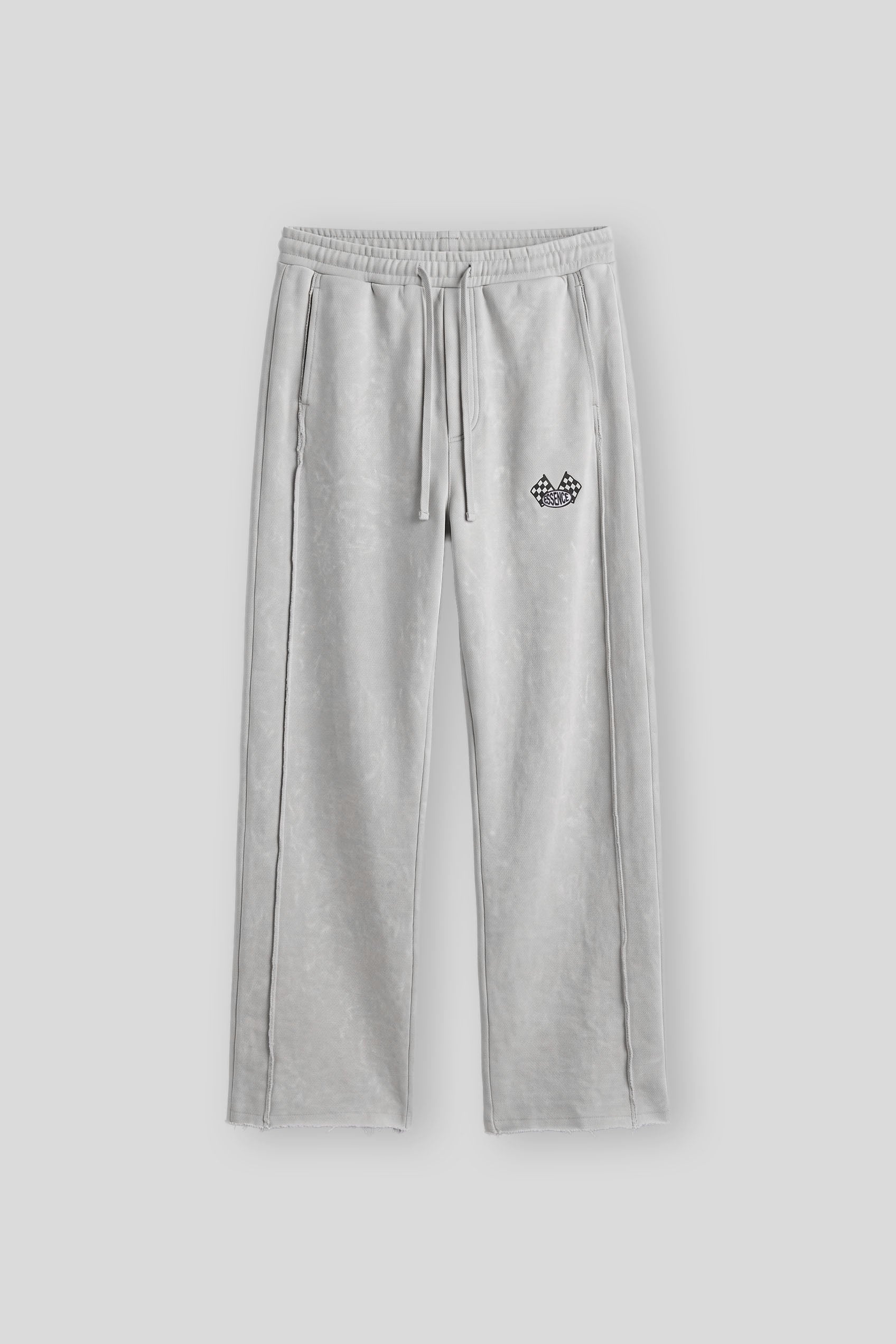 Erkek Baggy Fit Yıkamalı Nakışlı Eşofman Altı Gri