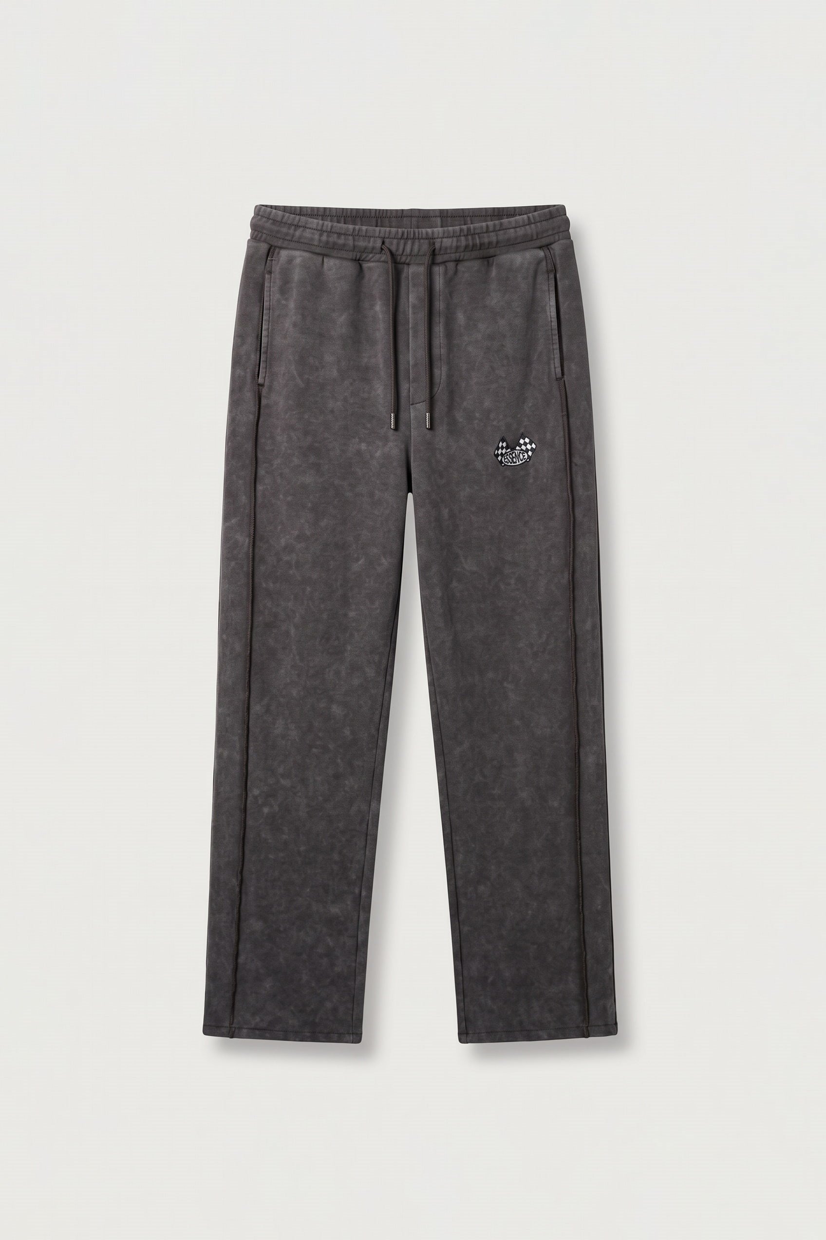 Erkek Baggy Fit Yıkamalı Nakışlı Eşofman Altı Kahverengi