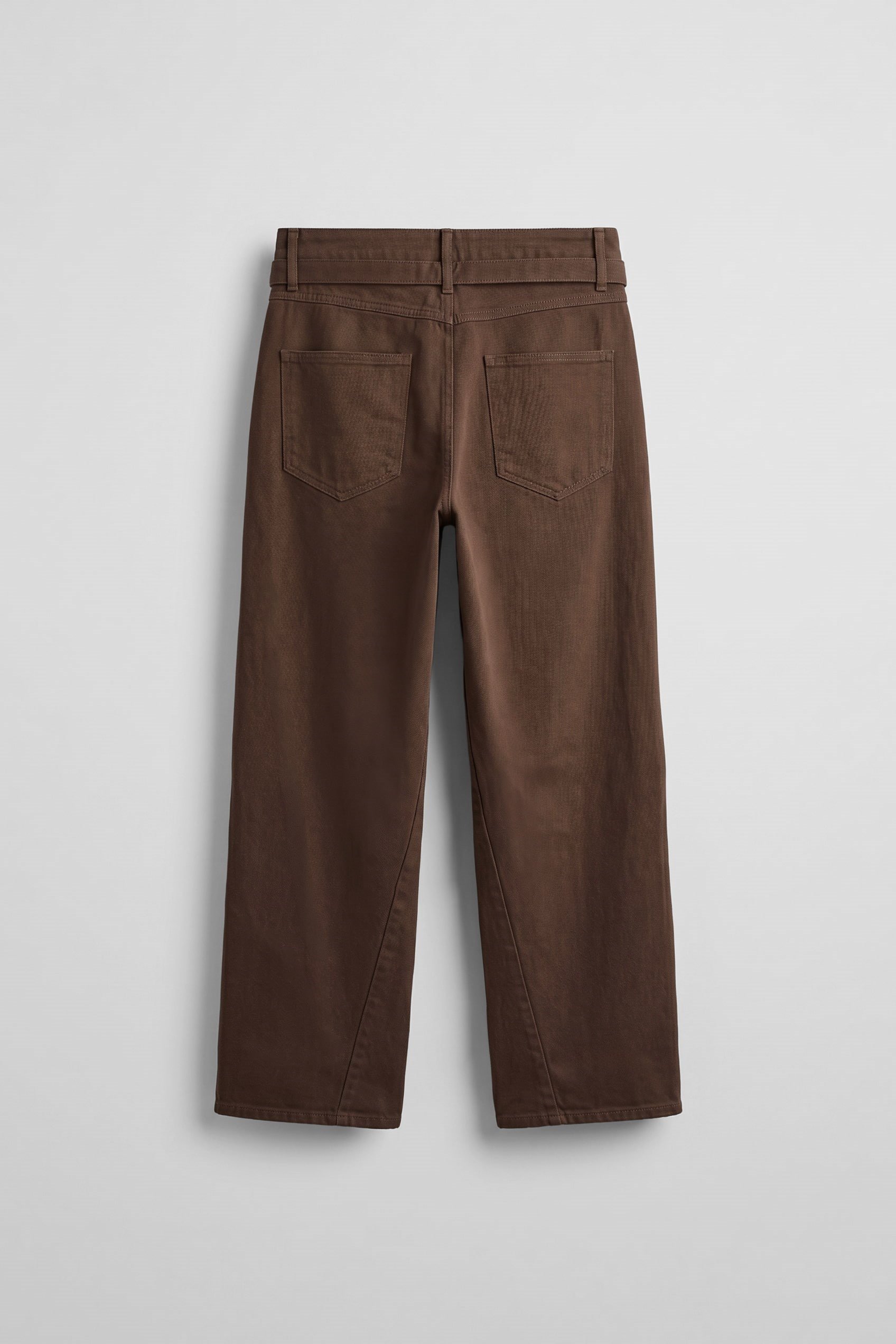 Erkek Baggy Fit Yüksek Bel Kemerli Gabardin Pantolon Kahverengi