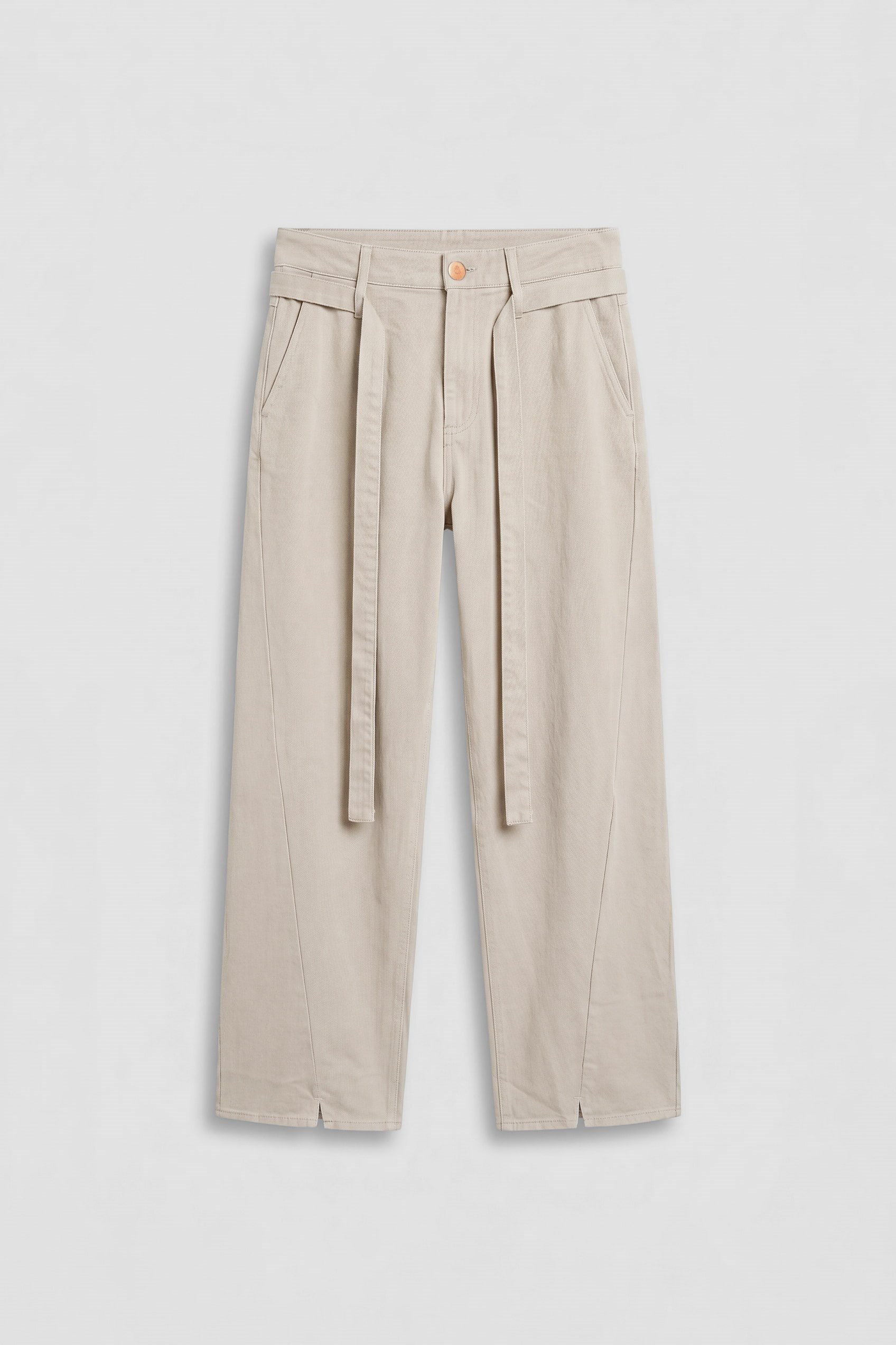 Erkek Baggy Fit Yüksek Bel Kemerli Gabardin Pantolon Taş Rengi