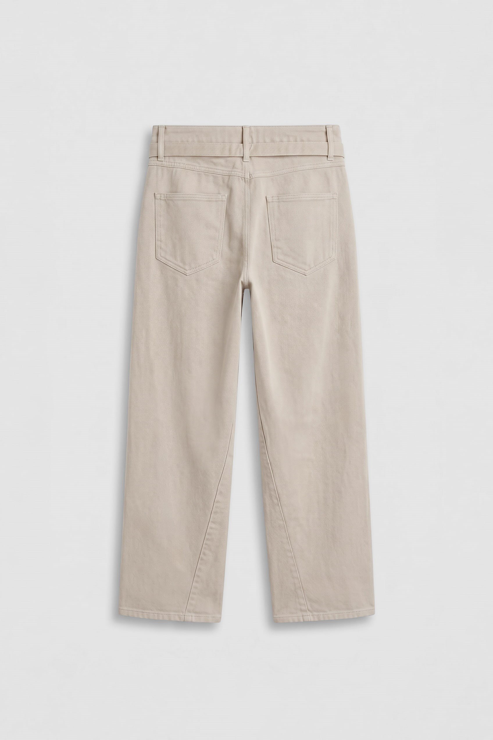 Erkek Baggy Fit Yüksek Bel Kemerli Gabardin Pantolon Taş Rengi