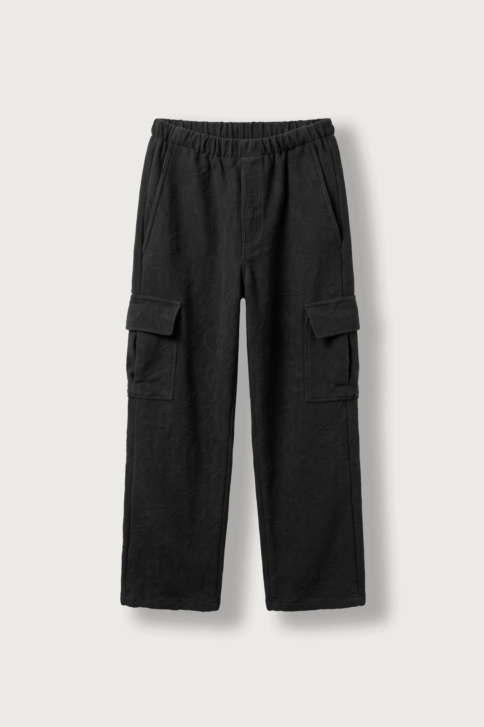 Erkek Baggy Jakarlı Dokulu Kargo Pantolon Siyah