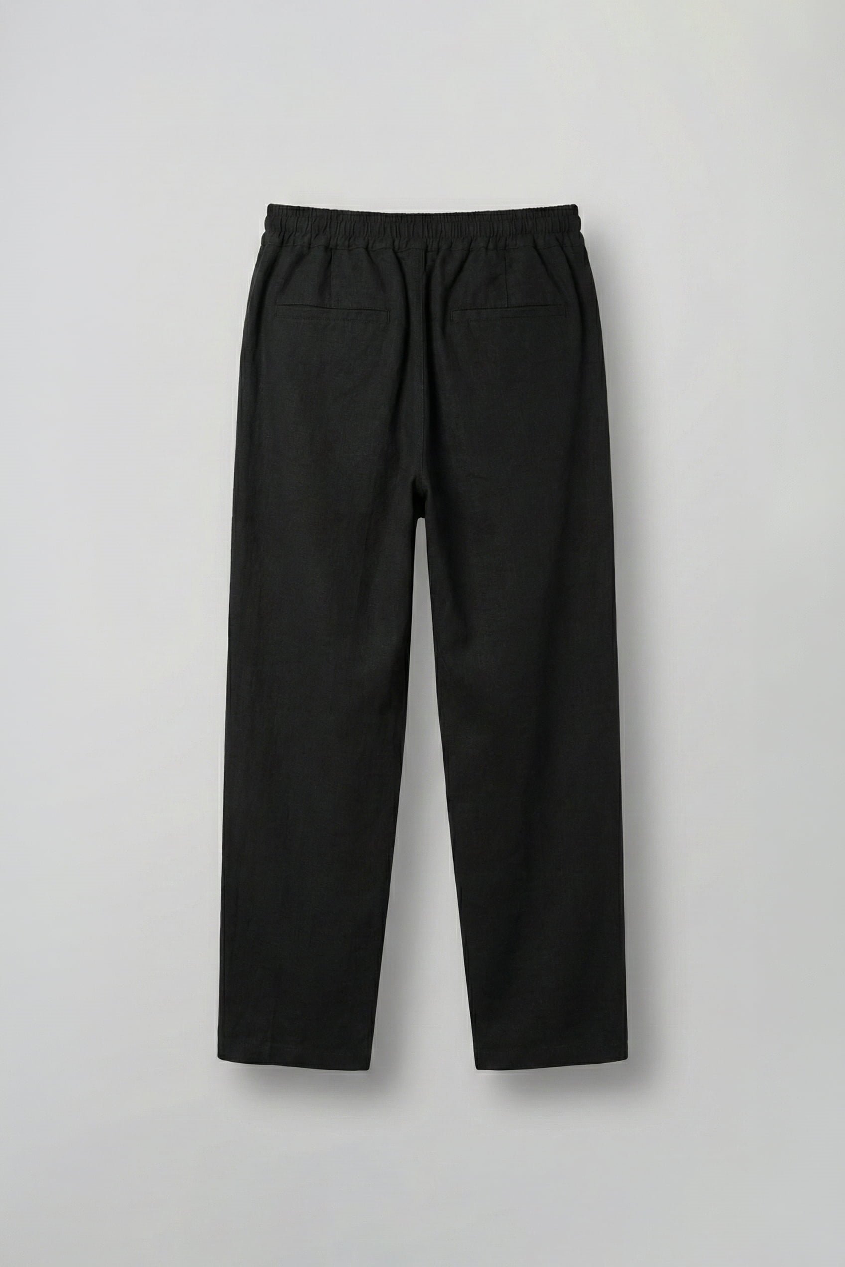 Erkek Baggy Keten Şerit Detaylı Lastik Bel Pantolon Siyah
