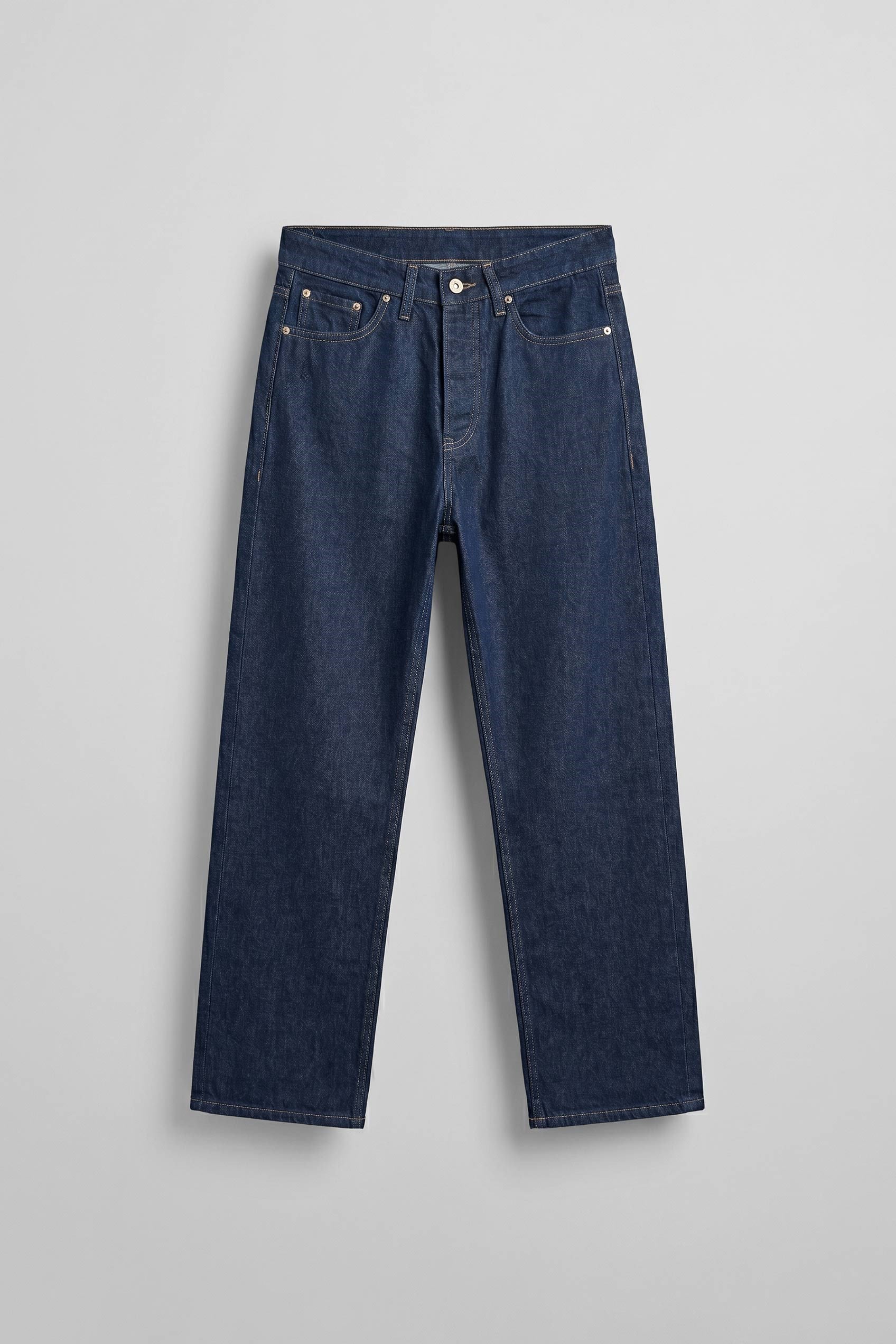 Erkek Baggy Kontrast Dikişli Jean Pantolon Lacivert