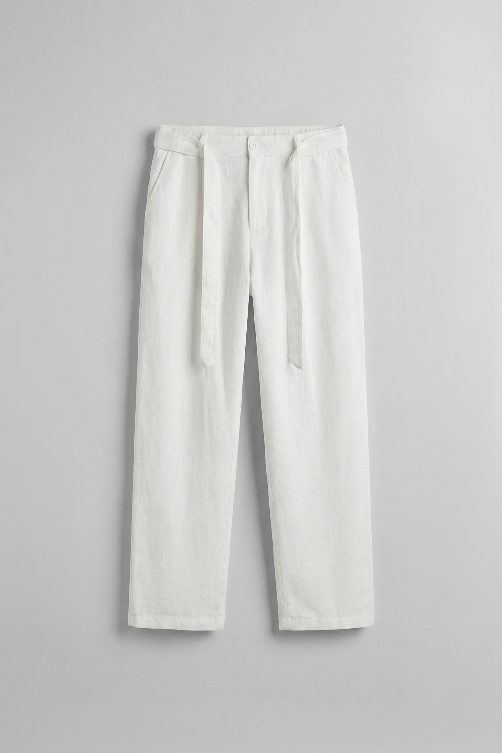 Erkek Baggy Kuşaklı Beli Lastikli Pamuklu Pantolon Beyaz