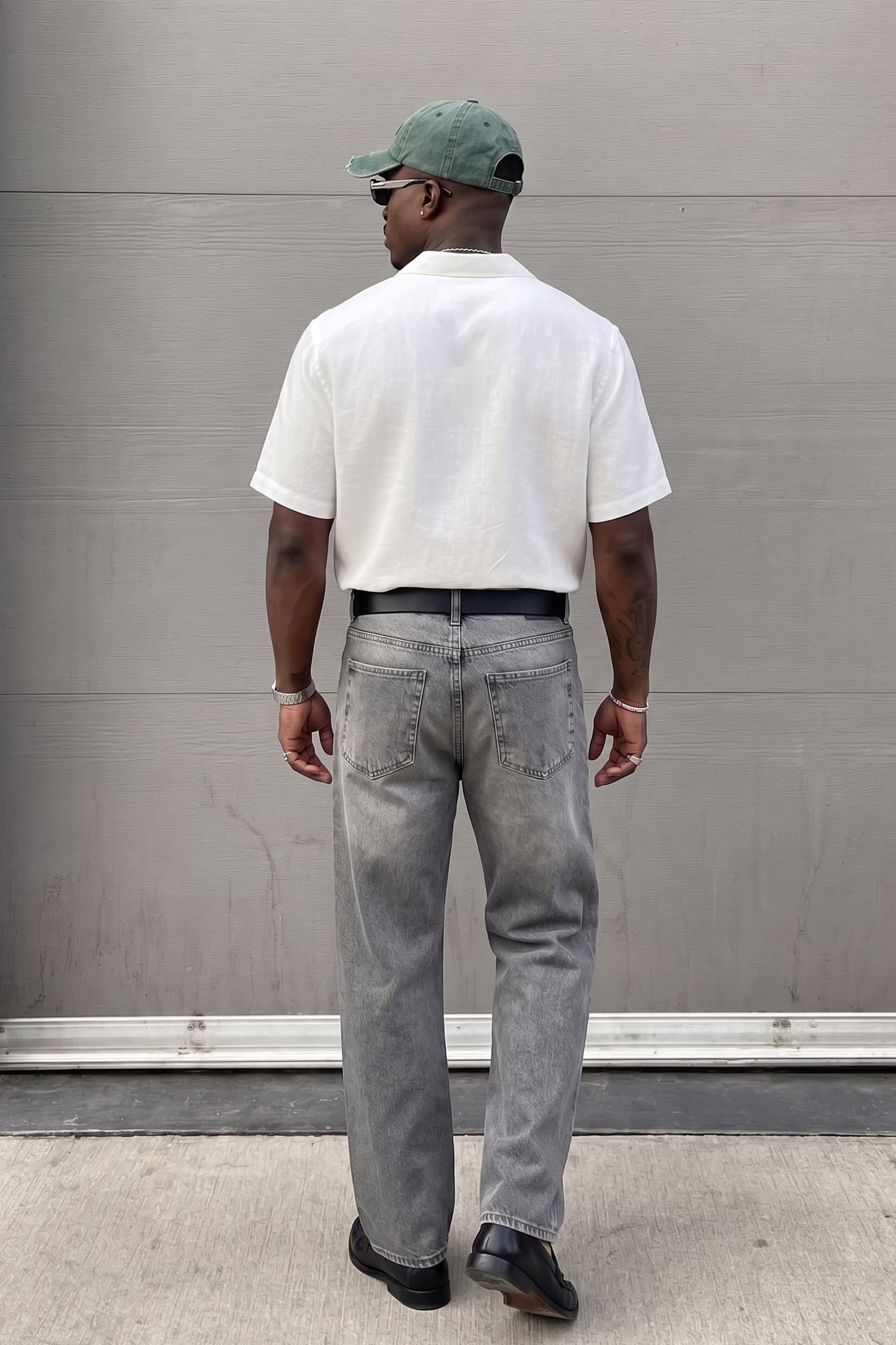 Erkek Baggy Yıkamalı Düz Paça Jean Pantolon Açık Gri