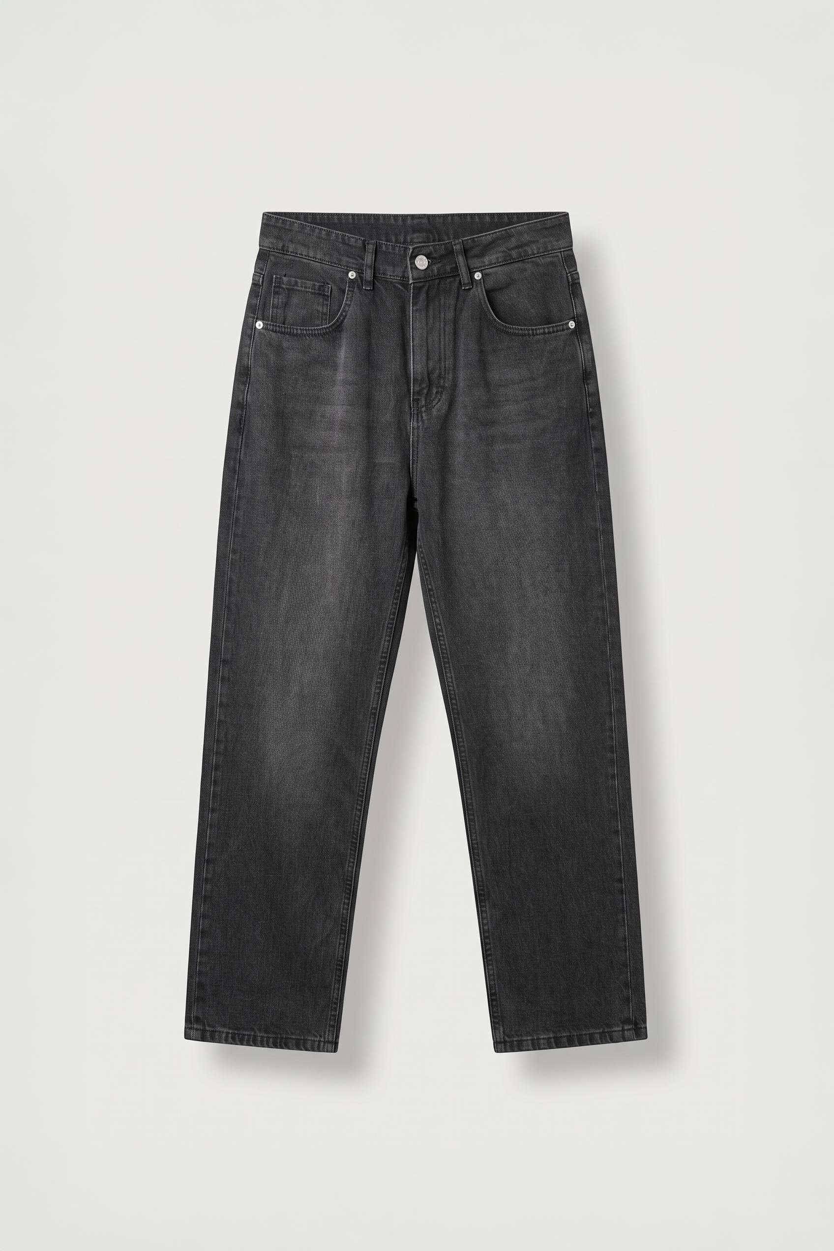 Erkek Baggy Yıkamalı Düz Paça Jean Pantolon Siyah