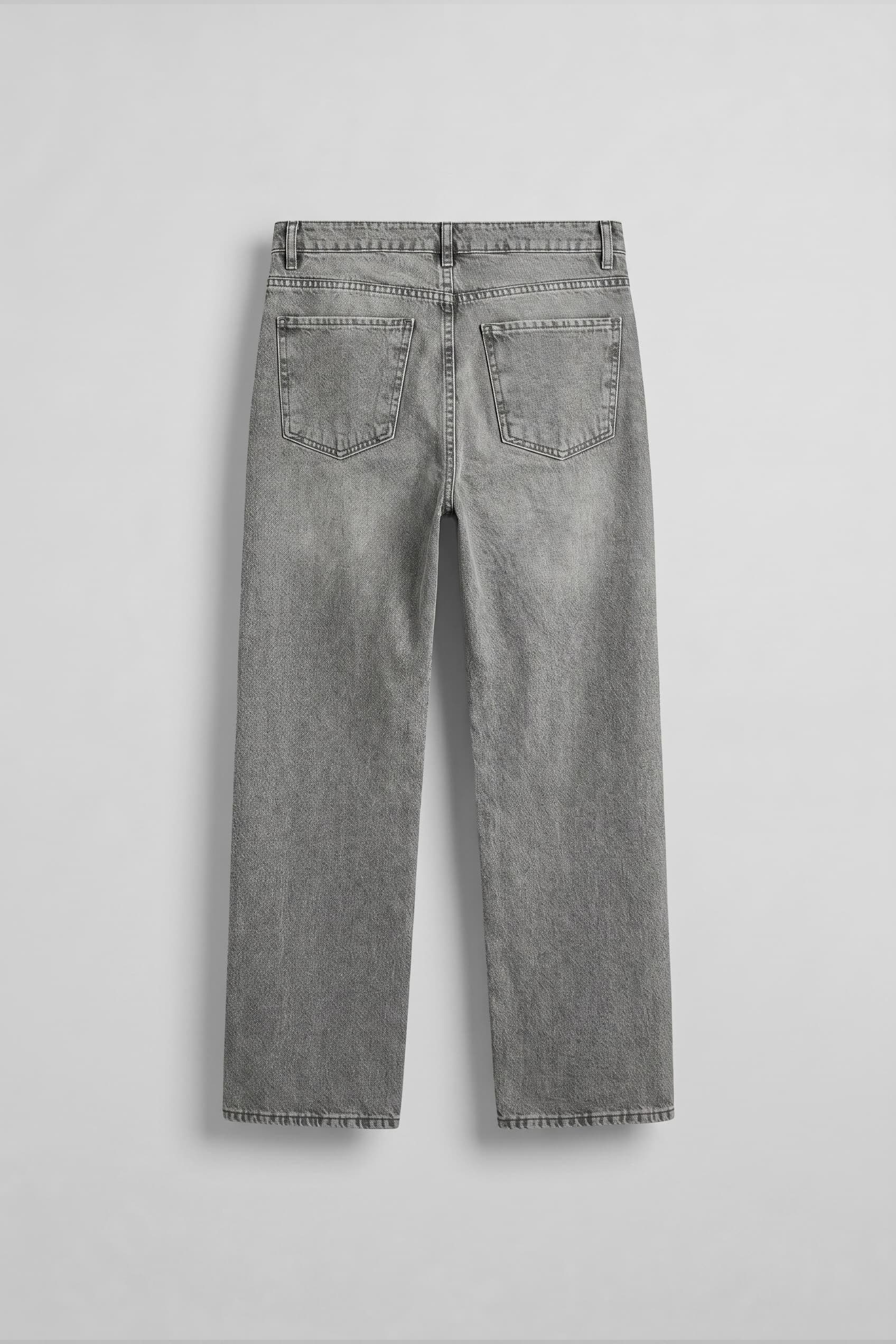Erkek Baggy Yıkamalı Düz Paça Jean Pantolon Açık Gri