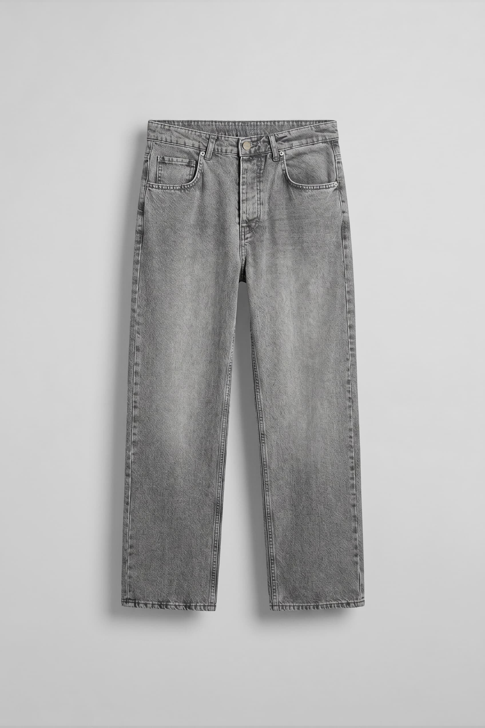 Erkek Baggy Yıkamalı Düz Paça Jean Pantolon Açık Gri