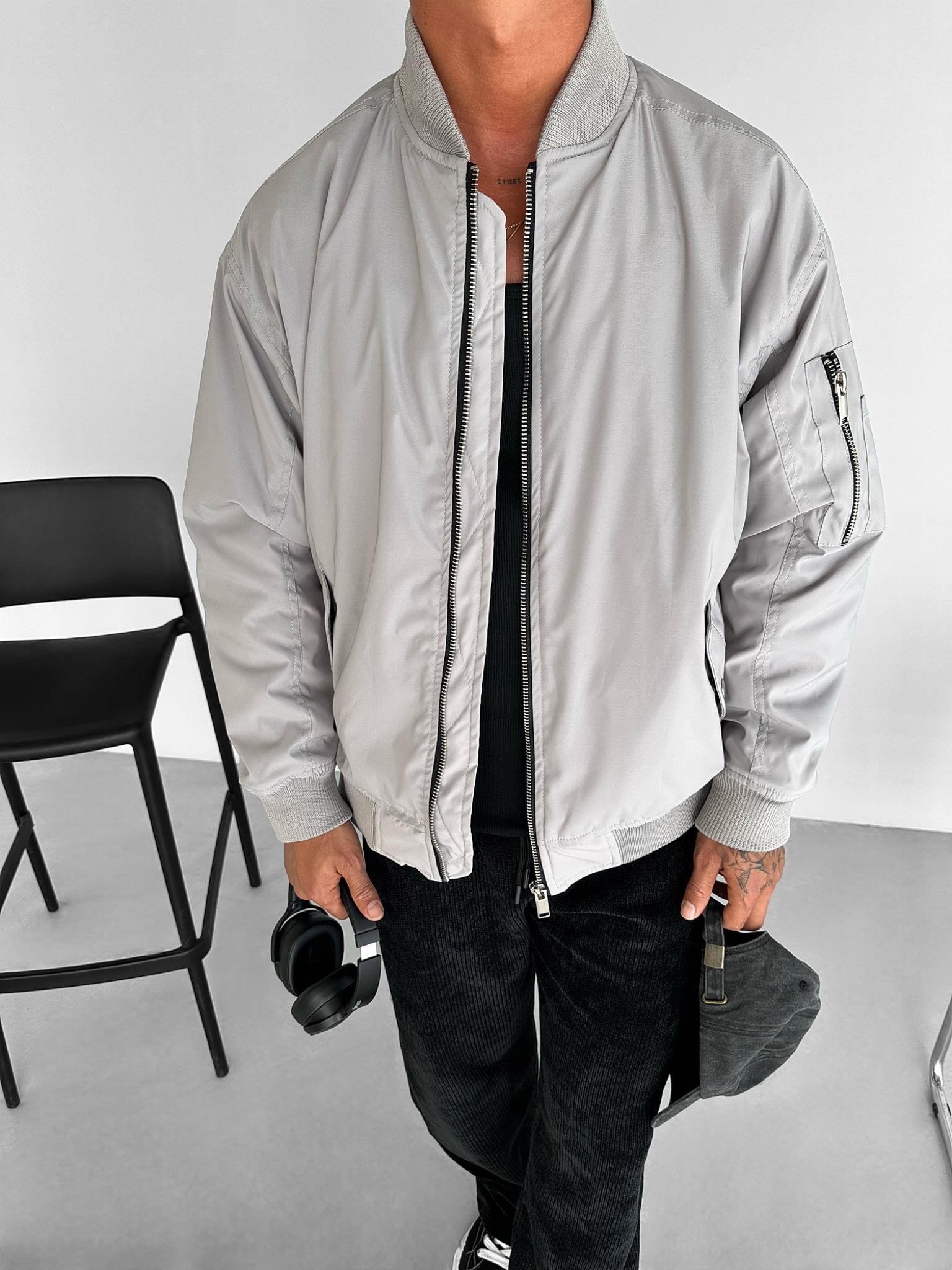 Erkek Basic Bomber Ceket Gri