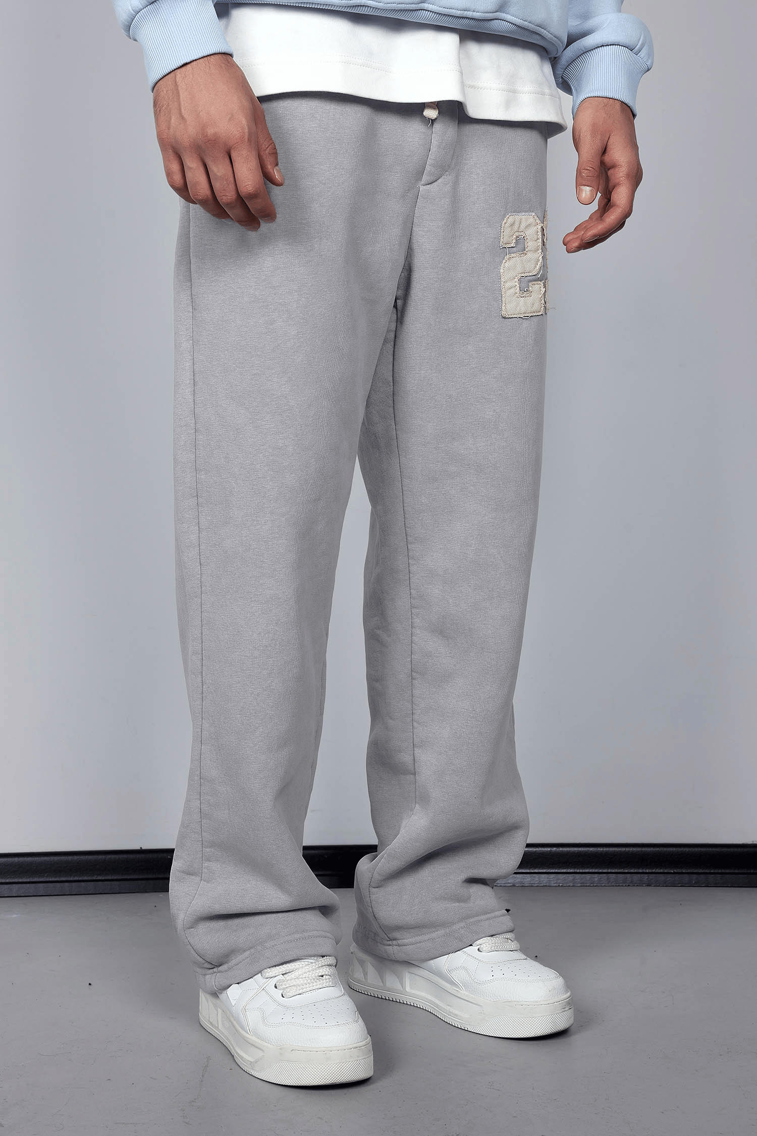 Erkek Baskılı Yıkamalı Baggy Fit Eşofman Gri