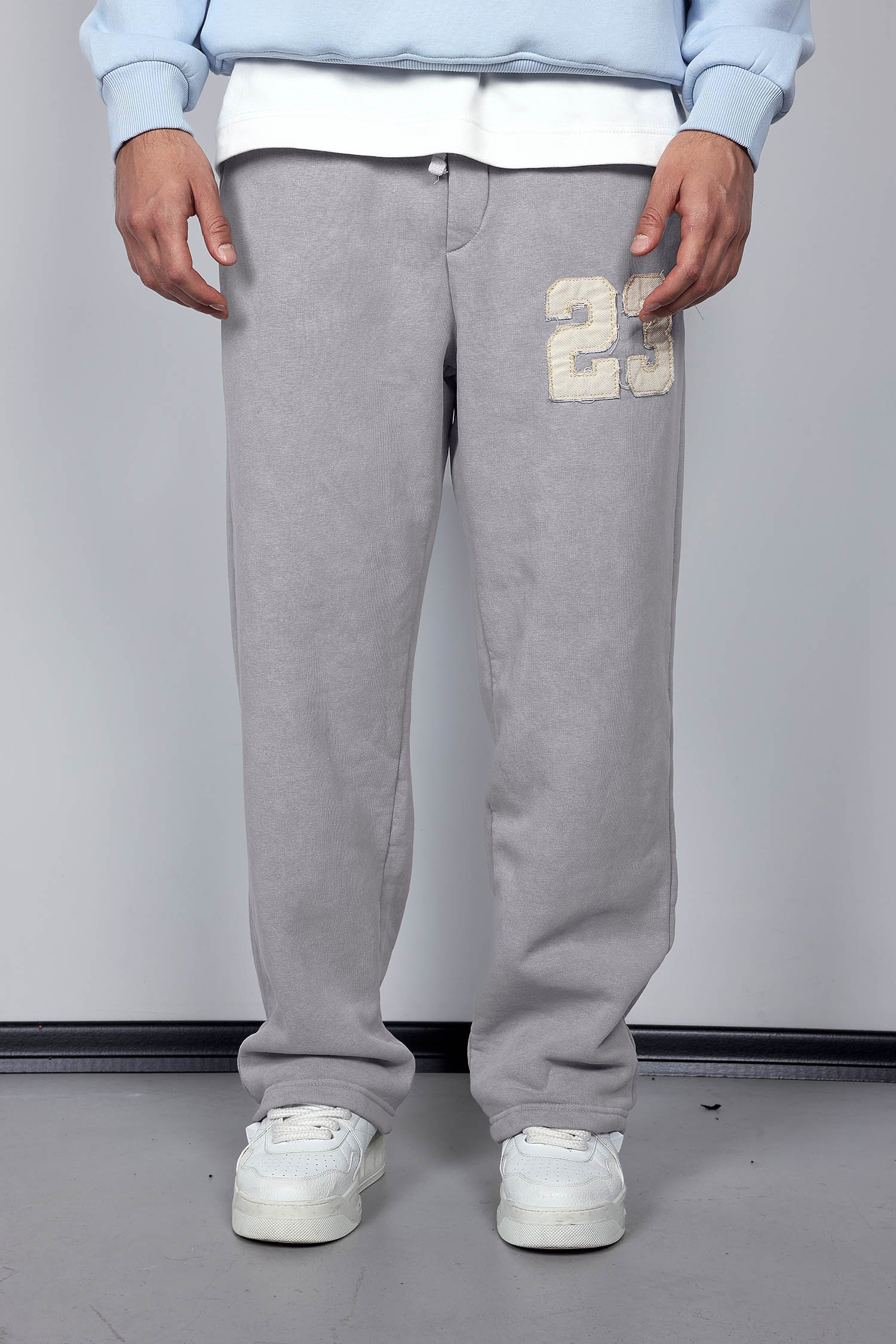 Erkek Baskılı Yıkamalı Baggy Fit Eşofman Gri