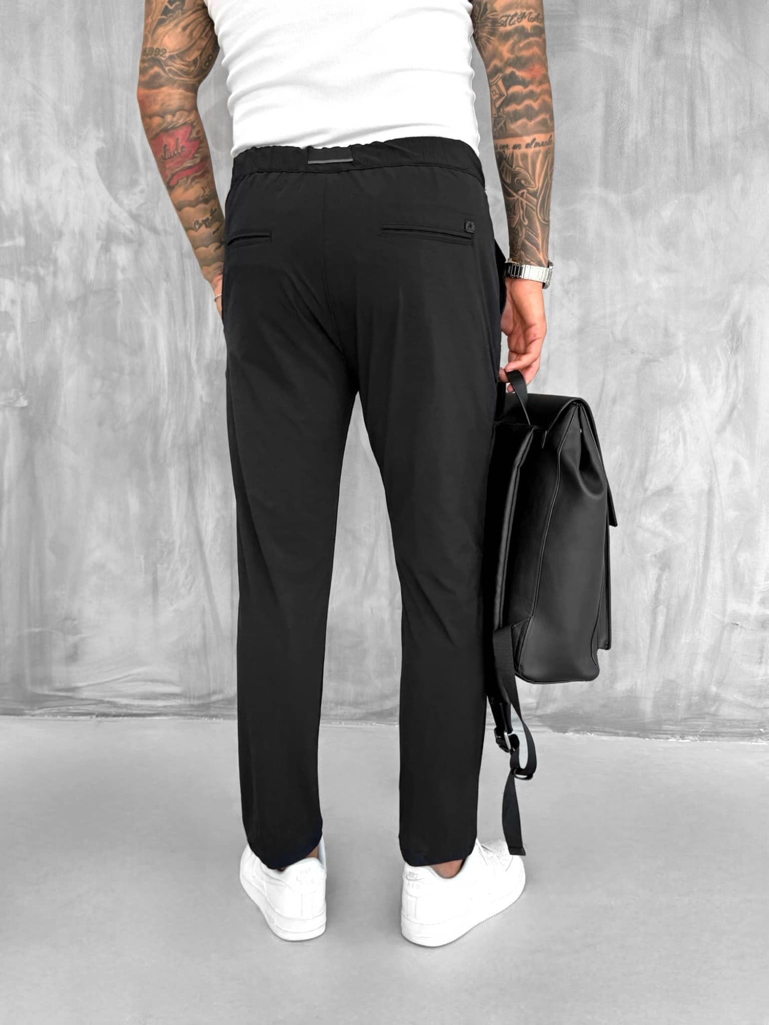 Erkek Beli Lastikli Tecno Kumaş Slim Fit Pantolon Siyah