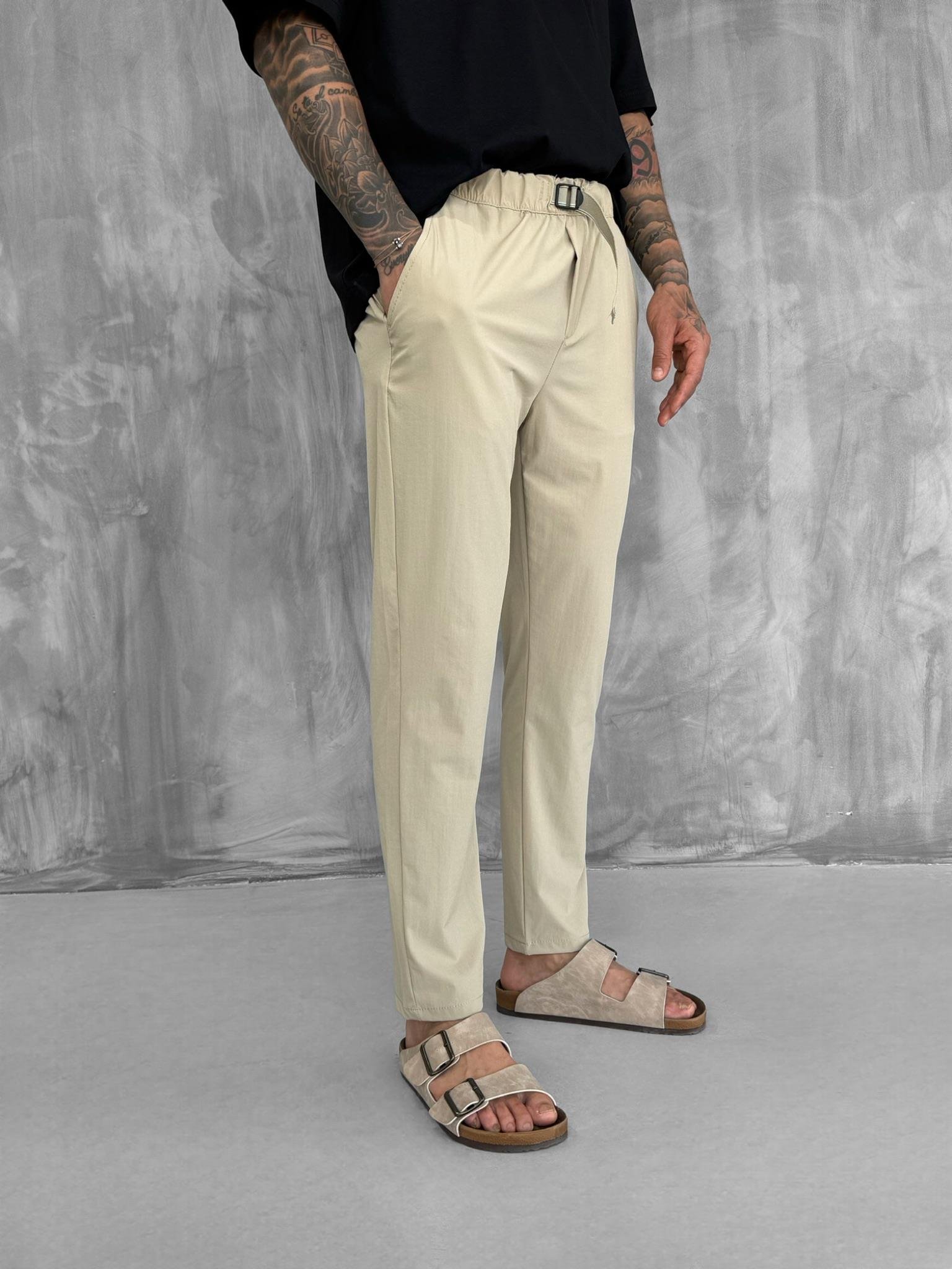 Erkek Beli Lastikli Tecno Kumaş Slim Fit Pantolon Bej