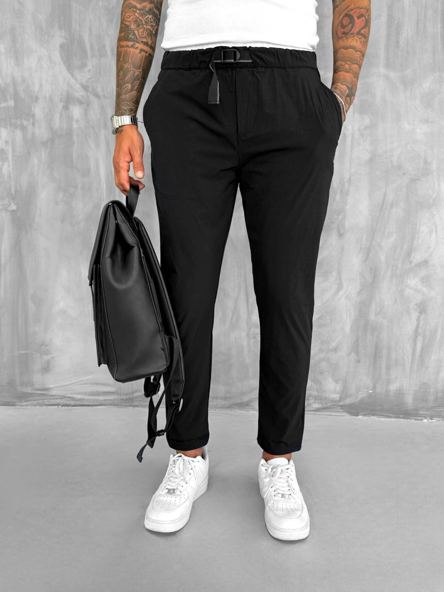 Erkek Beli Lastikli Tecno Kumaş Slim Fit Pantolon Siyah