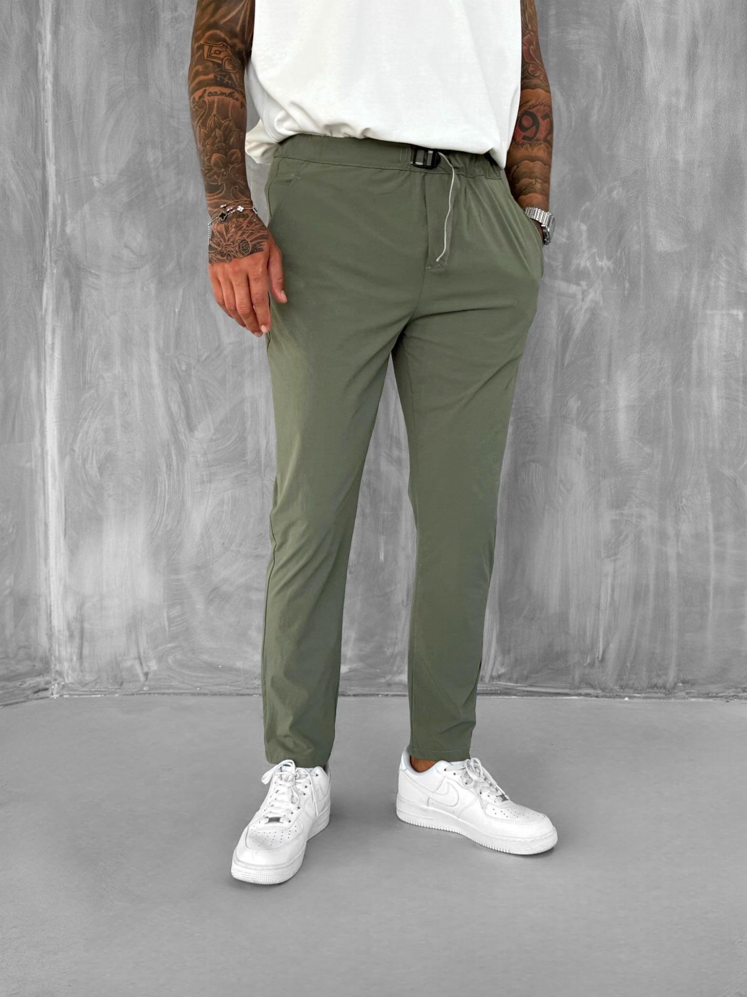 Erkek Beli Lastikli Tecno Kumaş Slim Fit Pantolon Yeşil