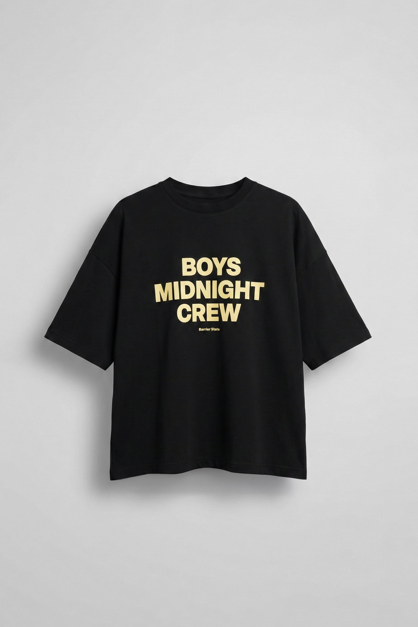 Erkek Boxy Fit Bisiklet Yaka Yazı Baskılı T-Shirt Siyah