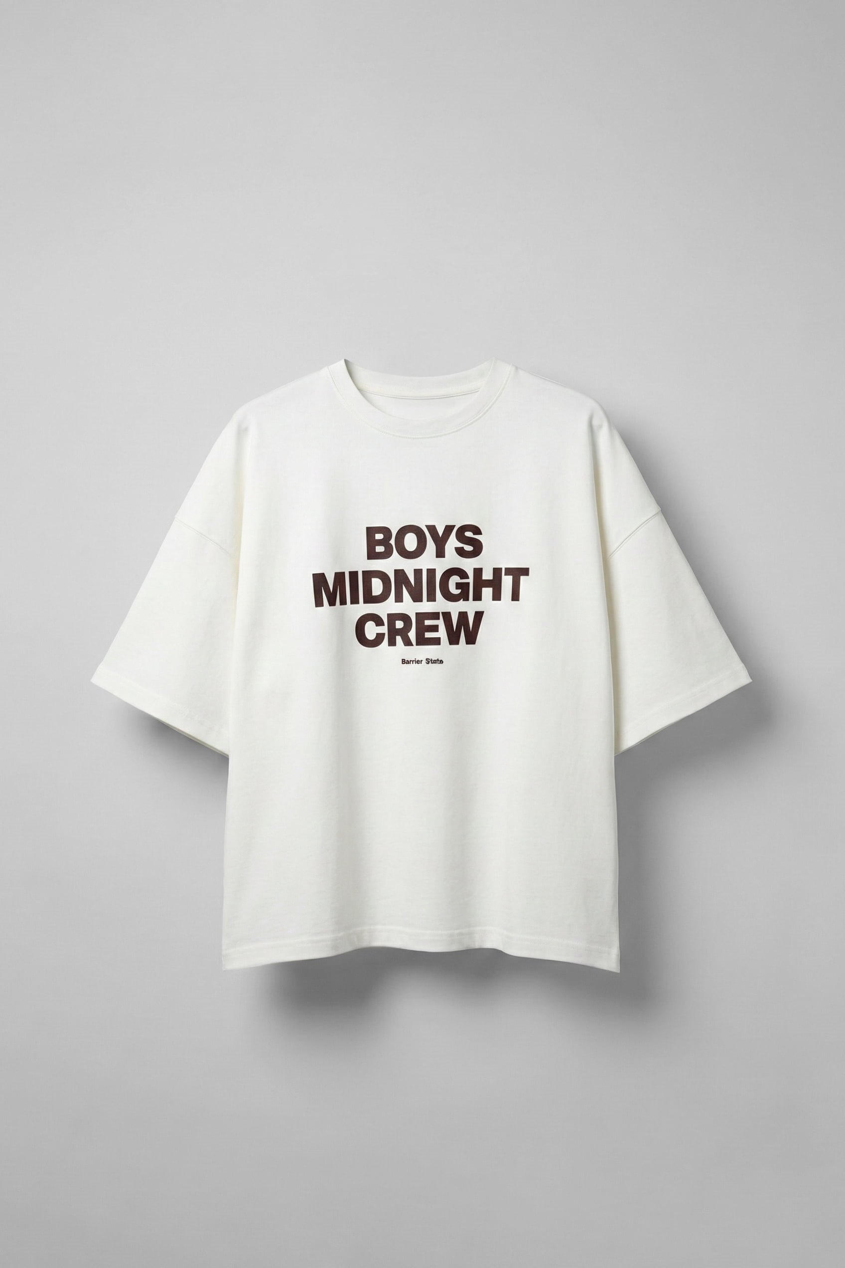 Erkek Boxy Fit Bisiklet Yaka Yazı Baskılı T-Shirt Ekru