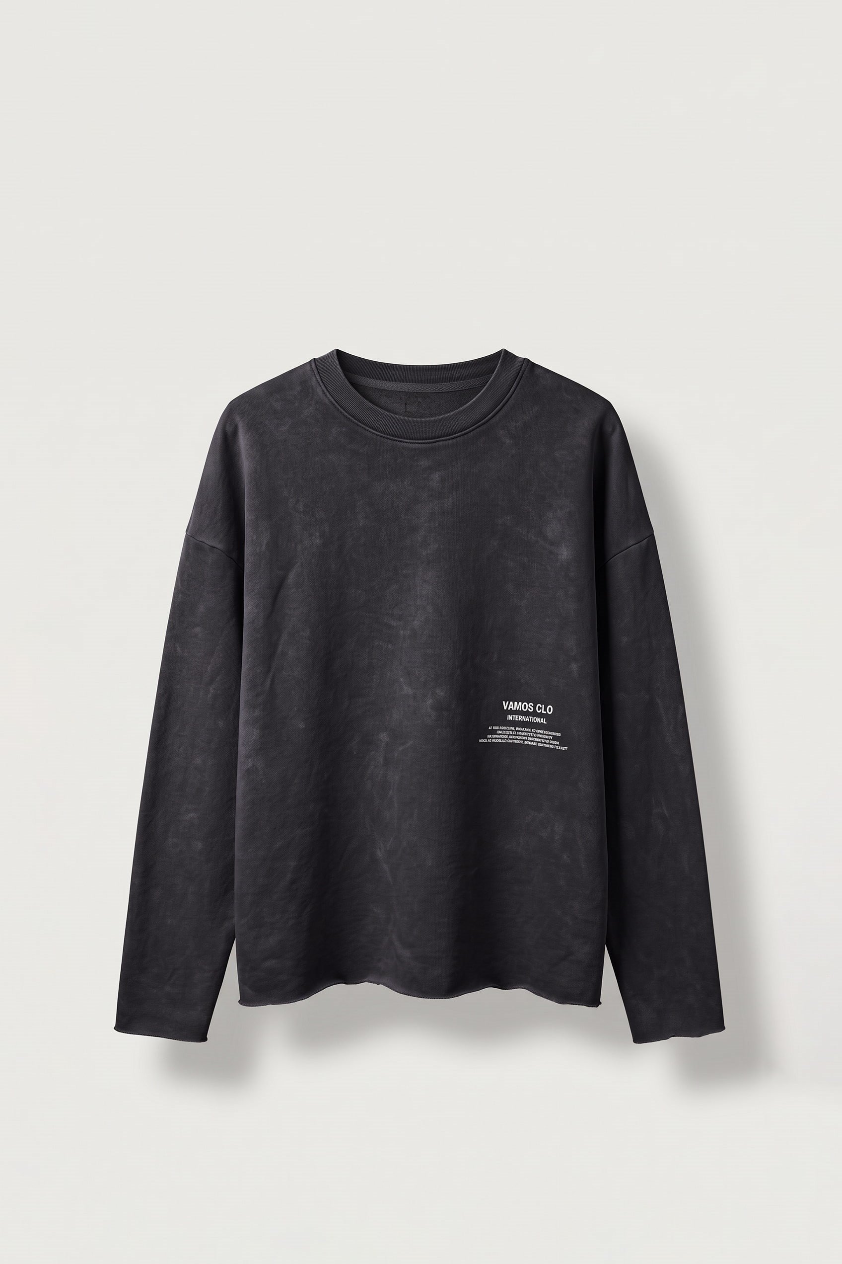 Erkek Boxy Fit Bisiklet Yaka Yıkamalı Baskılı Sweatshirt Siyah