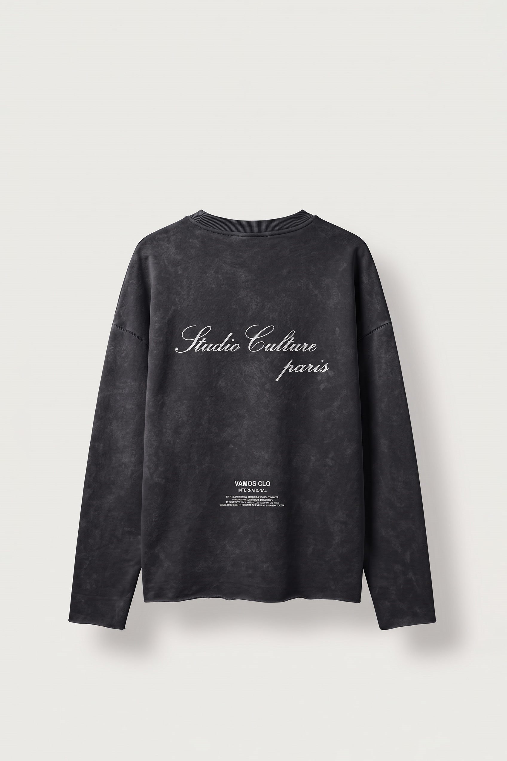 Erkek Boxy Fit Bisiklet Yaka Yıkamalı Baskılı Sweatshirt Siyah