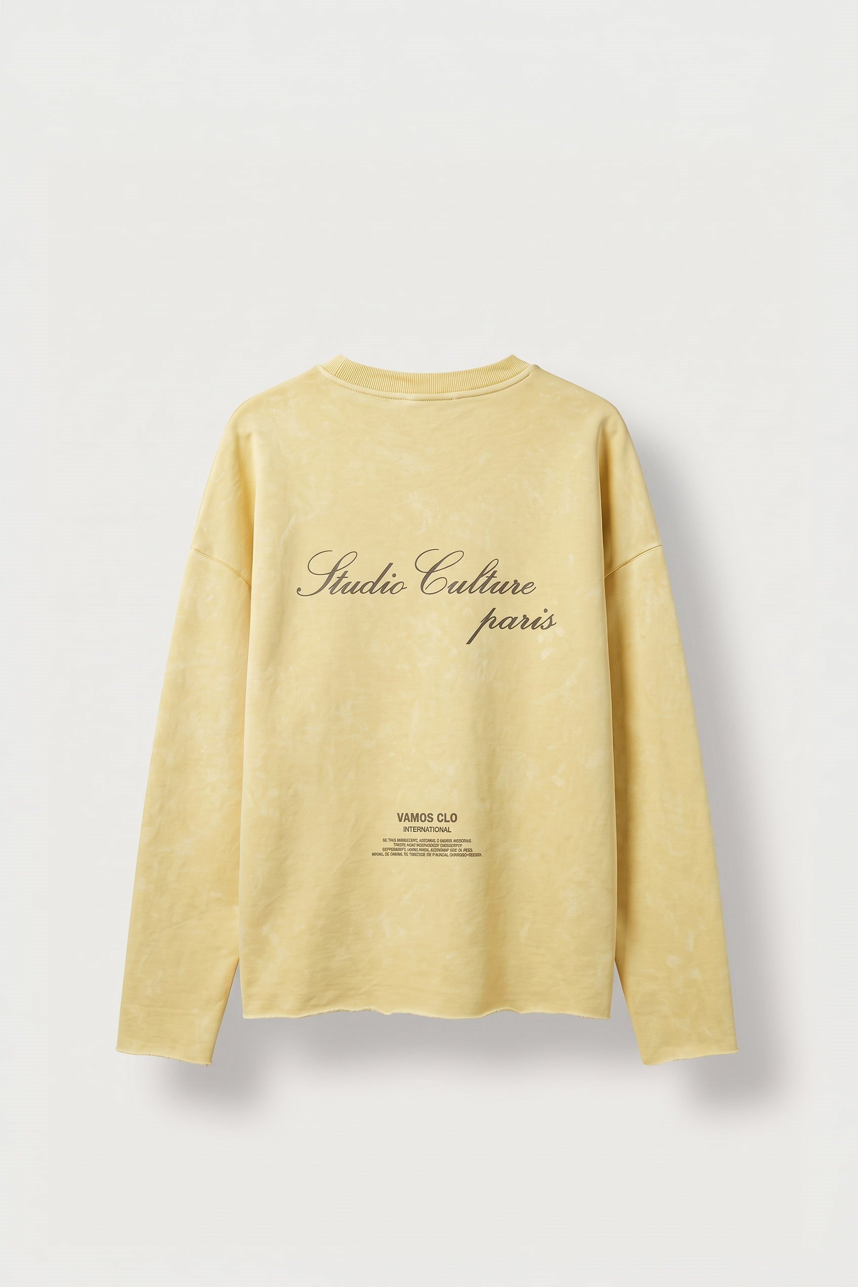 Erkek Boxy Fit Bisiklet Yaka Yıkamalı Baskılı Sweatshirt Sarı