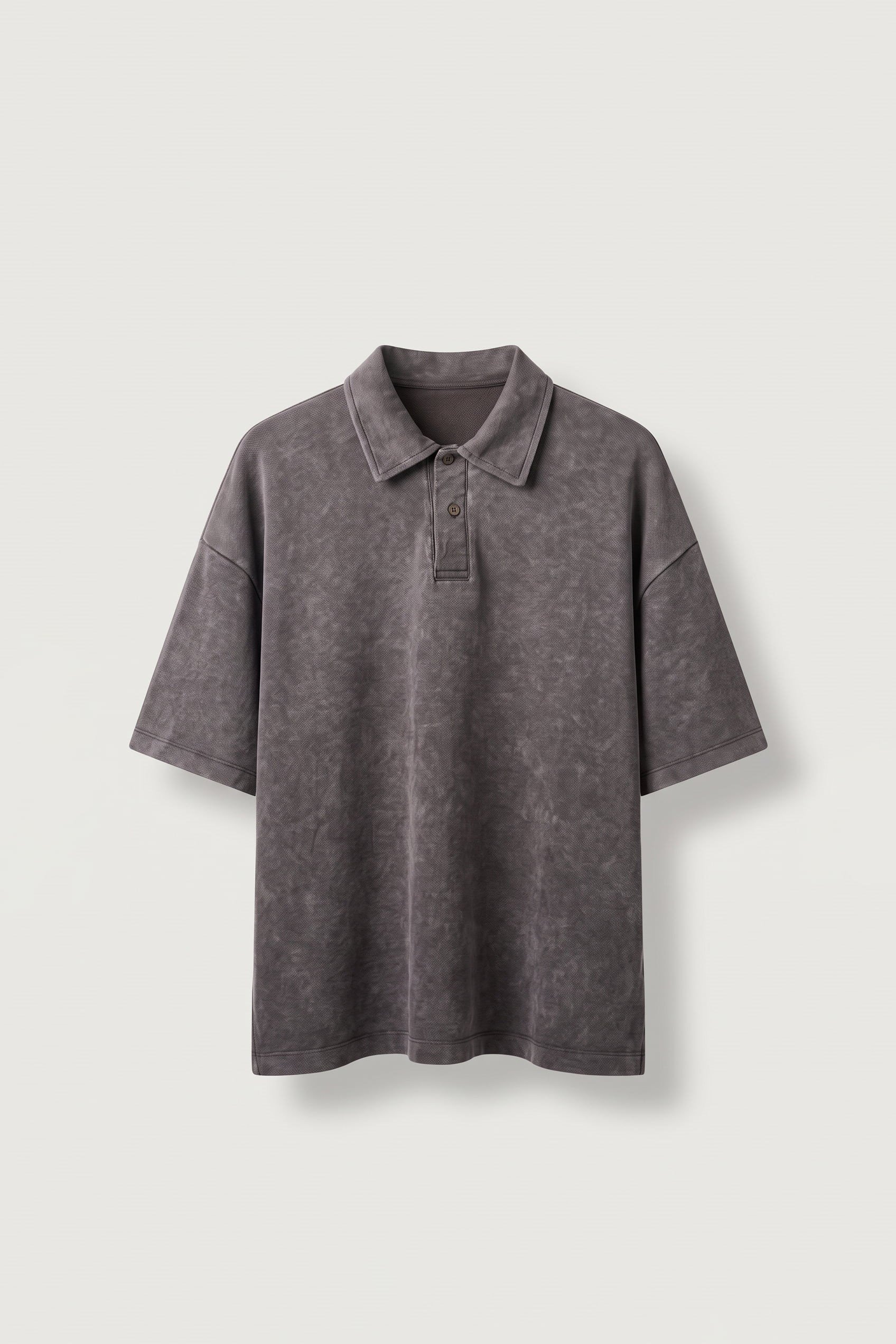Erkek Boxy Fit Yıkamalı Polo Yaka T-Shirt Kahverengi
