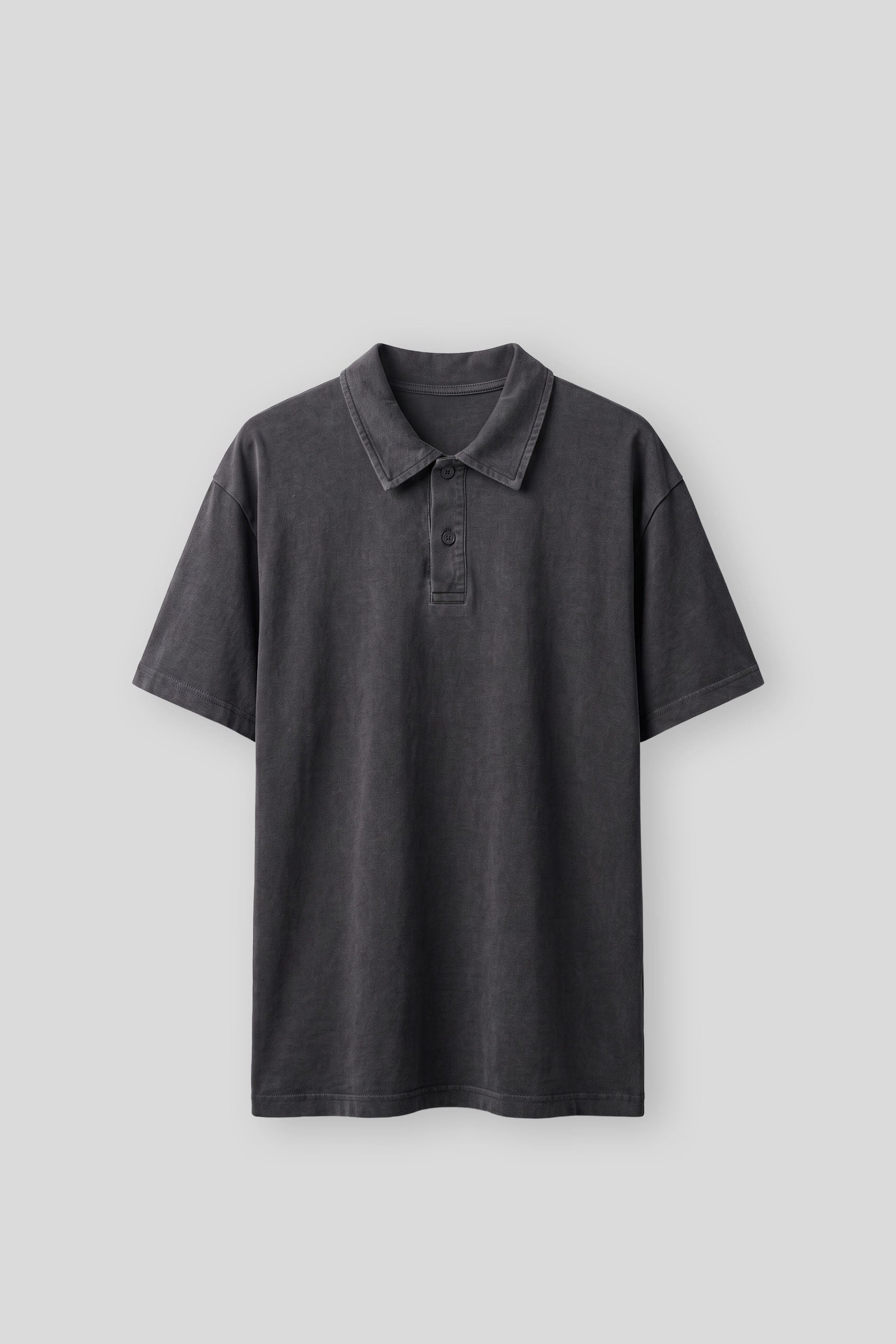 Erkek Boxy Fit Yıkamalı Polo Yaka T-Shirt Siyah