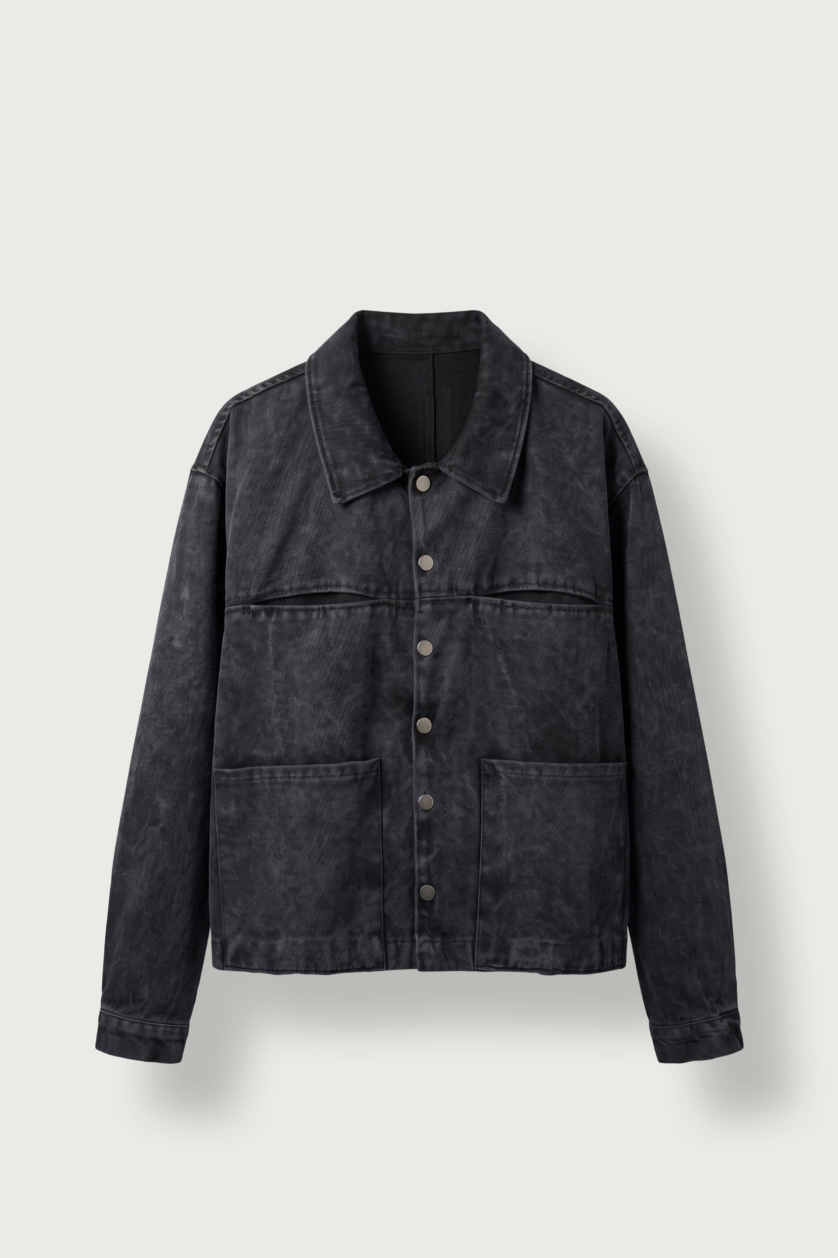 Erkek Boxy Fit Yıkamalı Utility Gabardin Ceket Siyah