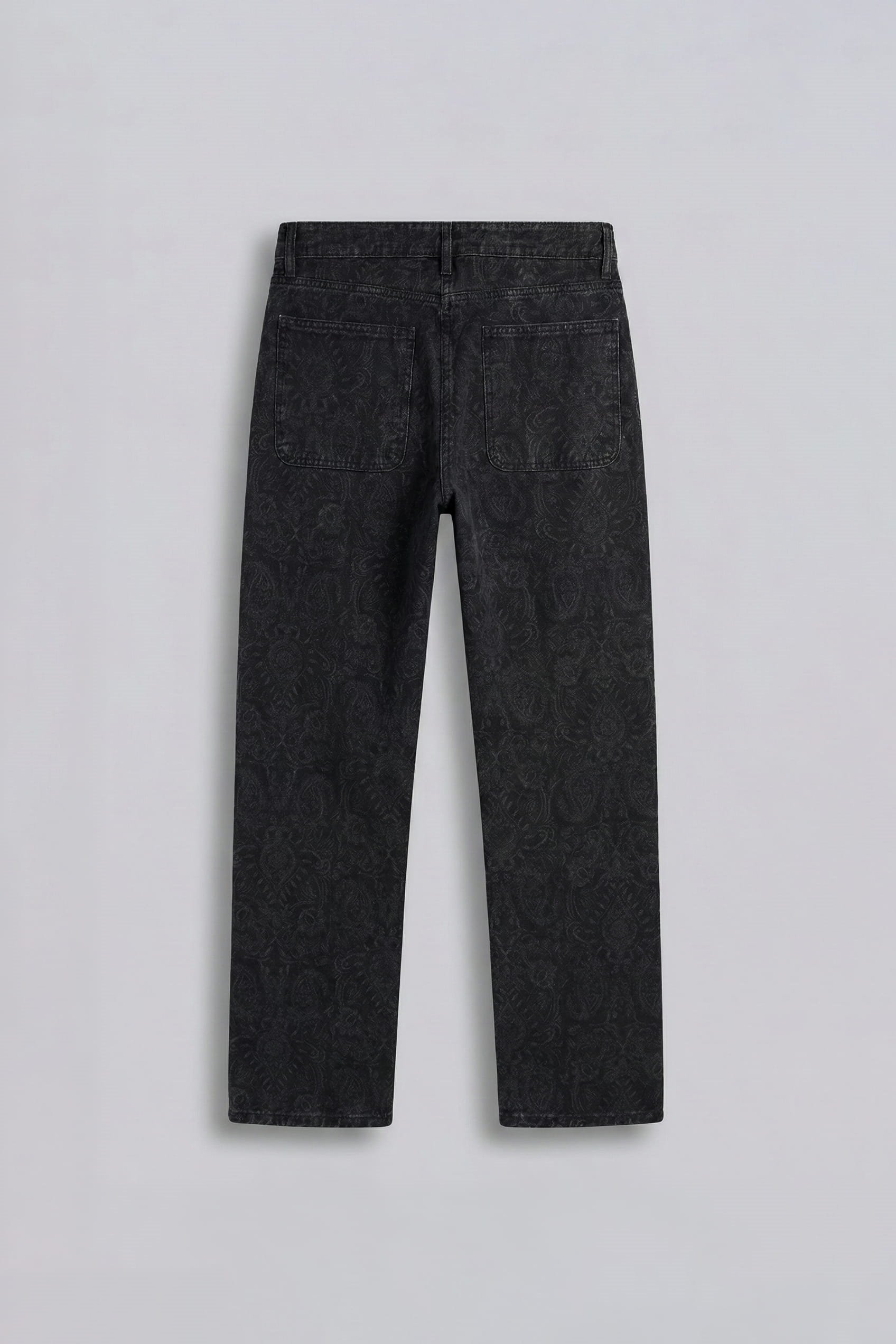 Erkek Desenli Baggy Fit Jean Siyah