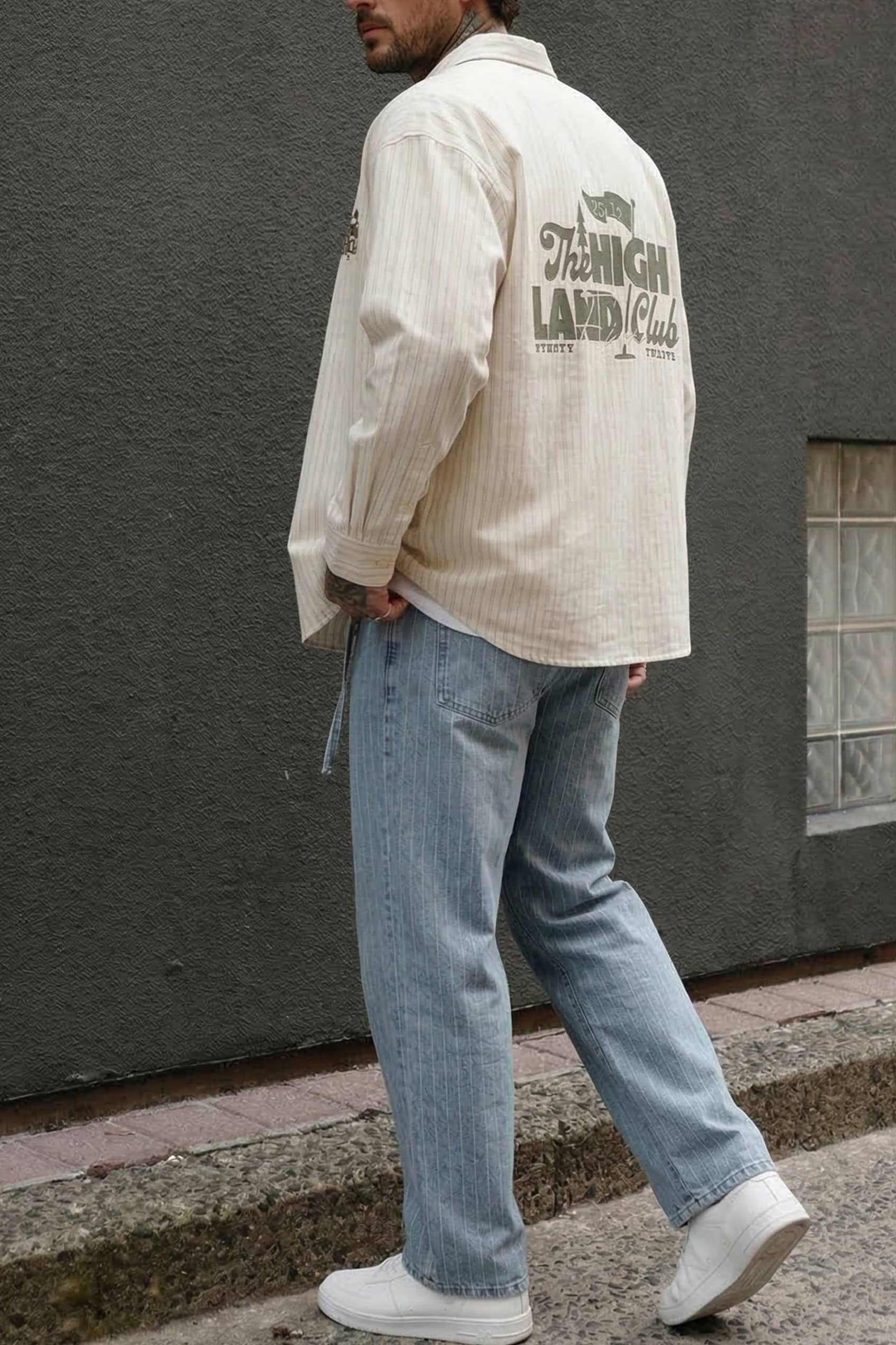 Erkek Desenli Kemer Detaylı Baggy Fit Jean Mavi