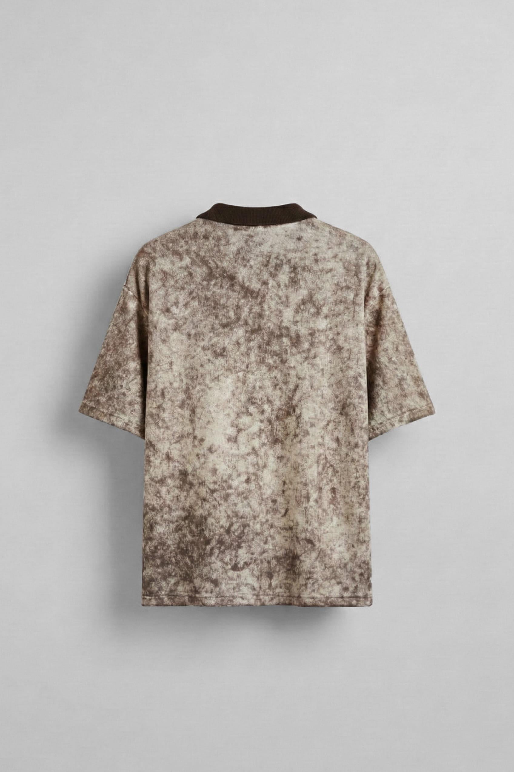 Erkek Düğmeli Polo Yaka Desenli Oversize Triko T-Shirt Kahverengi