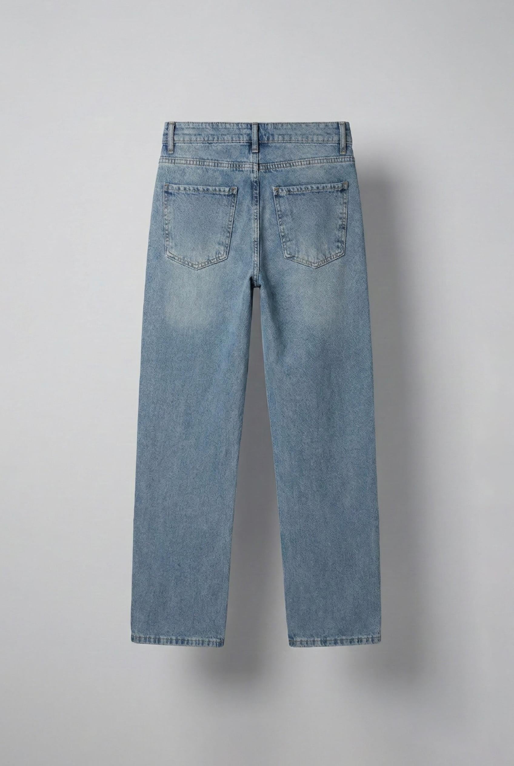 Erkek Baggy Fit Beli Bağcıklı Jean Pantolon Mavi